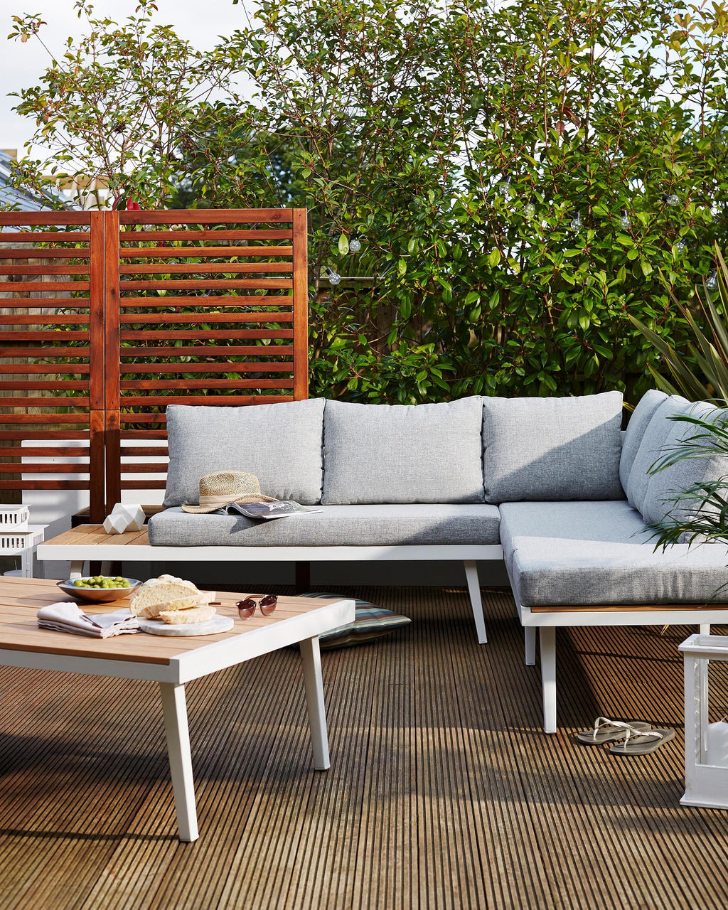 Table basse de jardin Palermo blanche et chêne