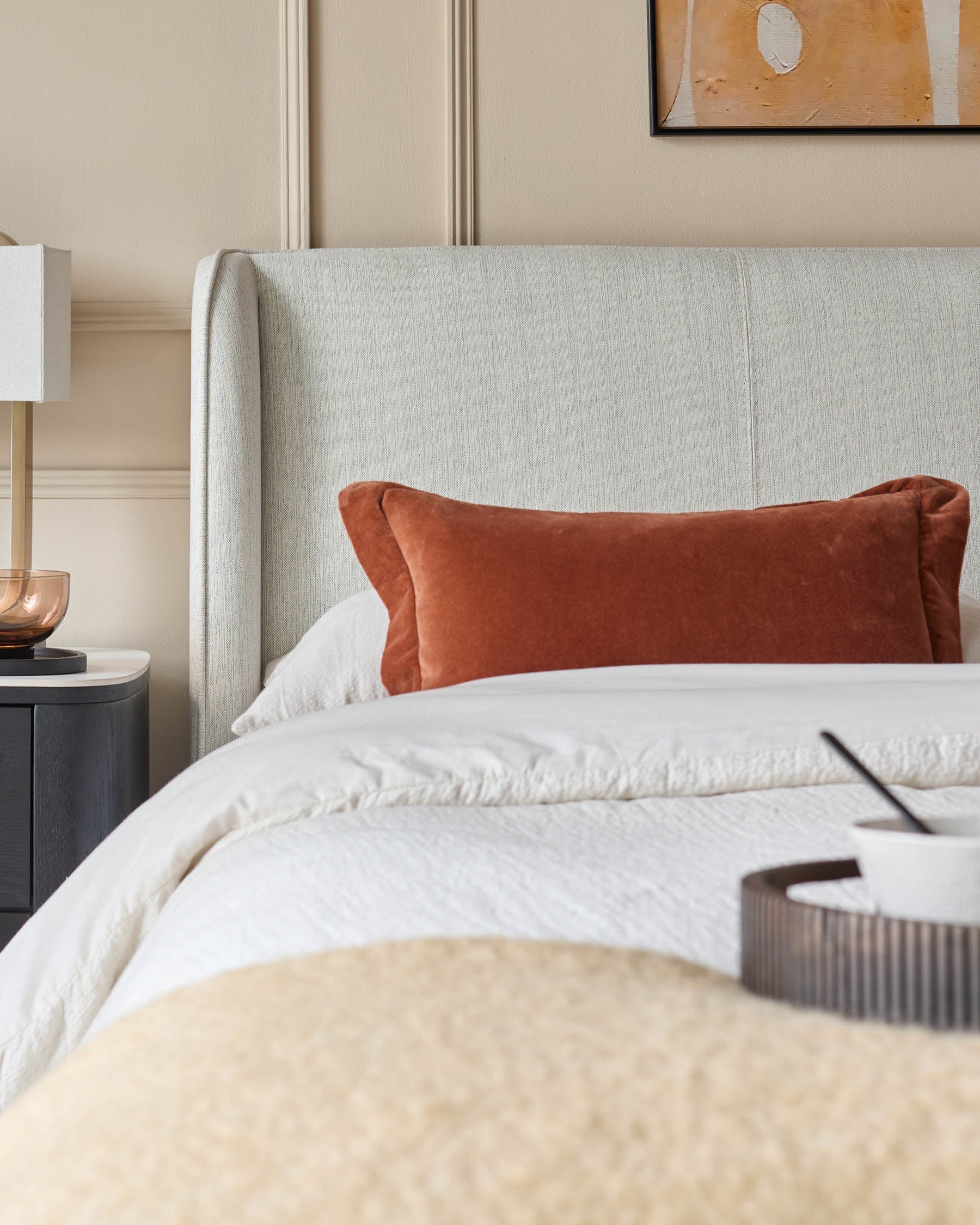 Lit super king Paolo en tissu bicolore ivoire