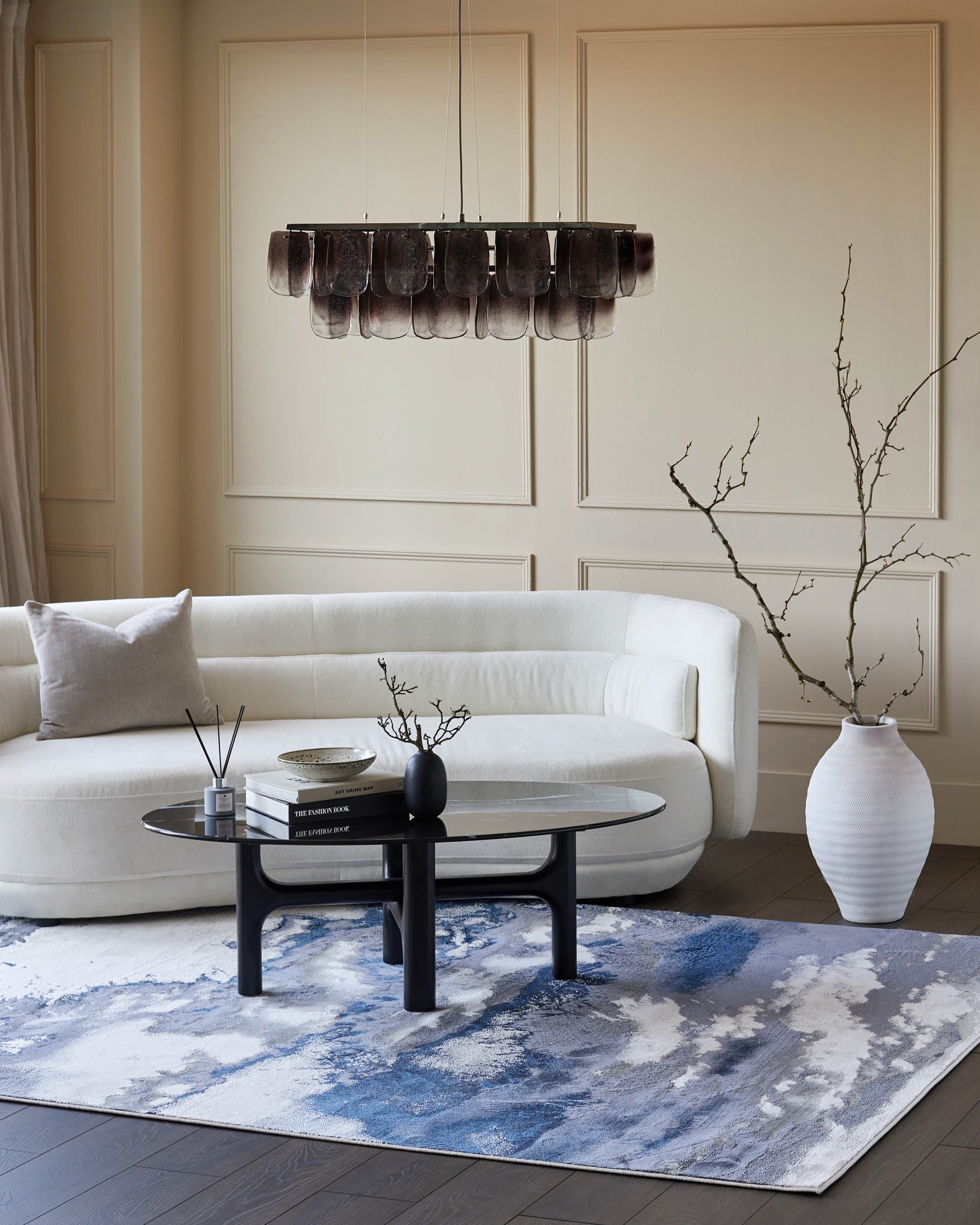 Tapis Perla bleu marine foncé texturé, grand format