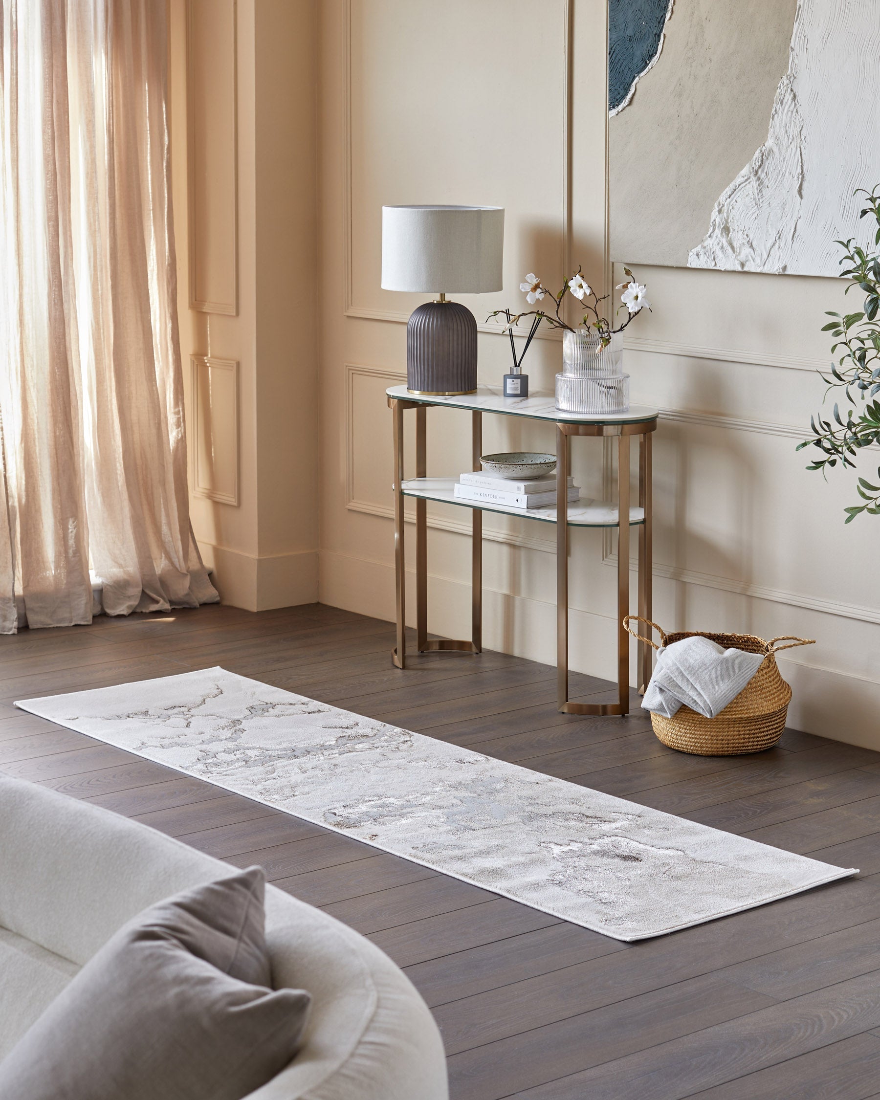 Tapis de couloir texturé argenté doux Perla