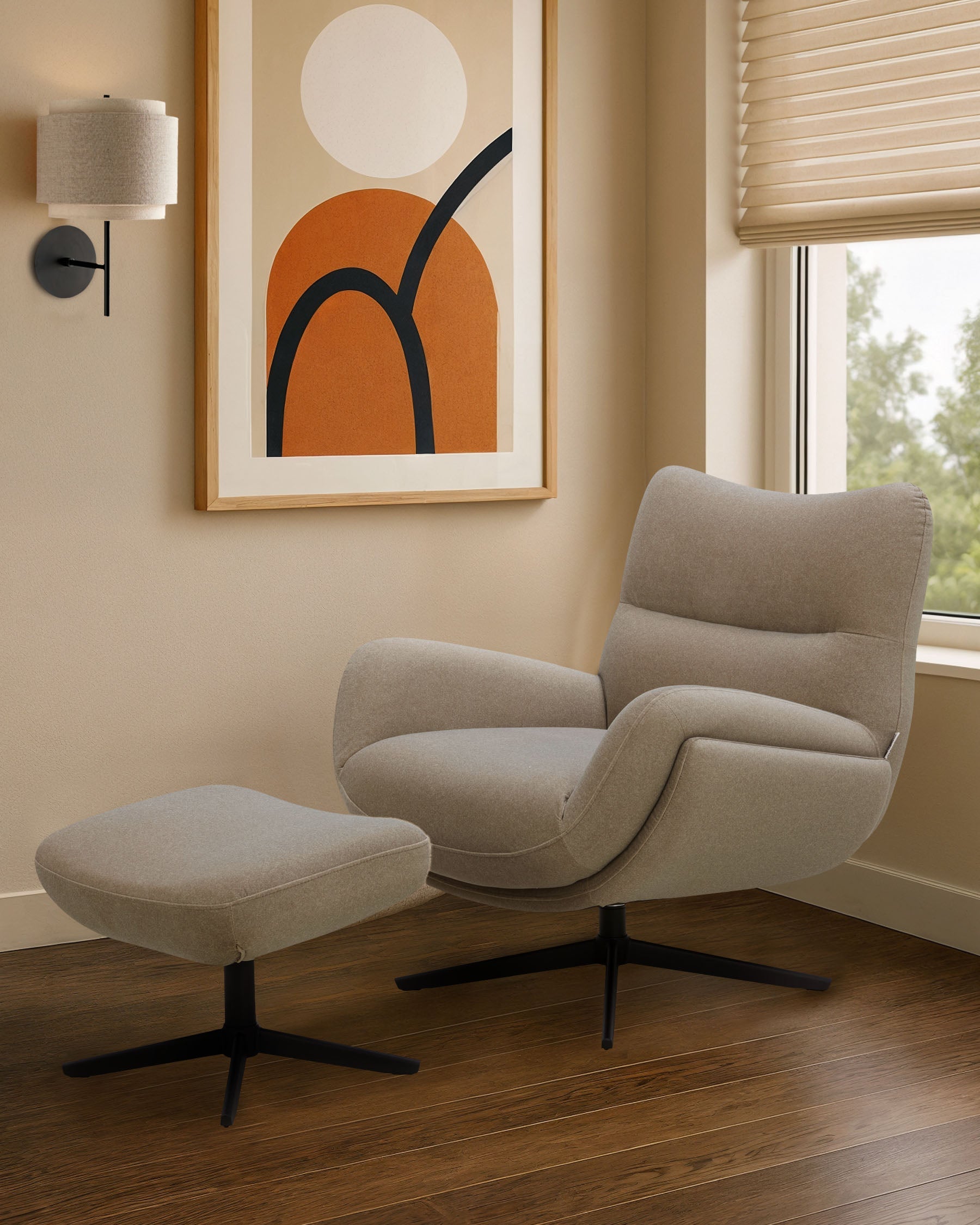 Fauteuil d'appoint Piper en tissu moka avec repose-pieds