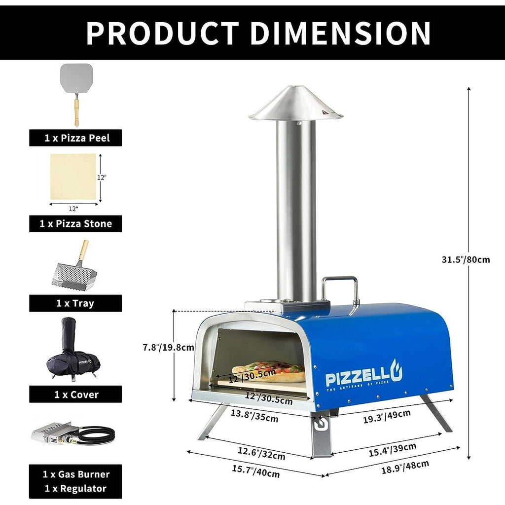 Four à pizza extérieur multicombustible, machine à pizza cuite sur pierre avec brûleur à gaz et boîte à bois - 12 pouces