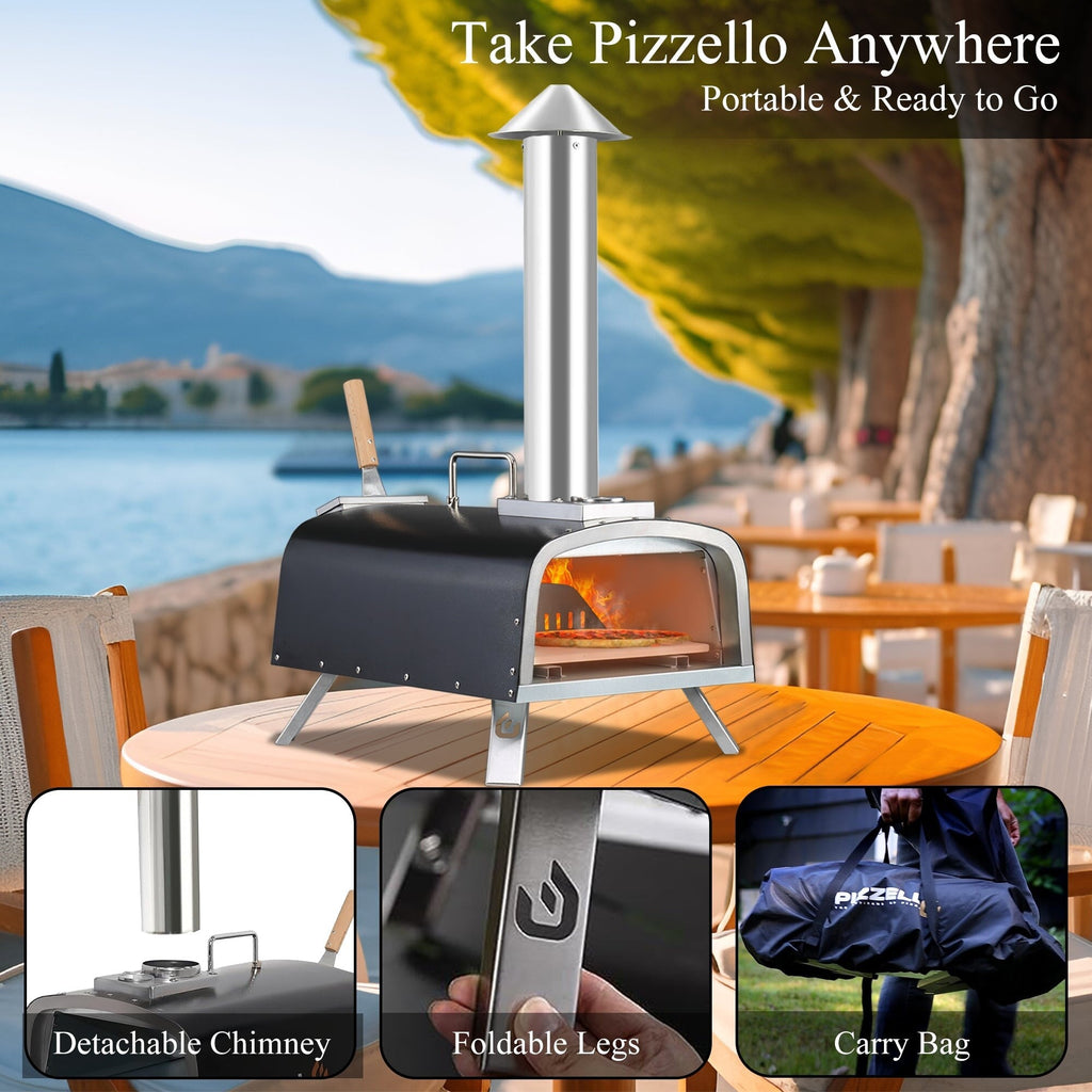 Four à pizza extérieur multicombustible, machine à pizza cuite sur pierre avec brûleur à gaz et boîte à bois - 12 pouces