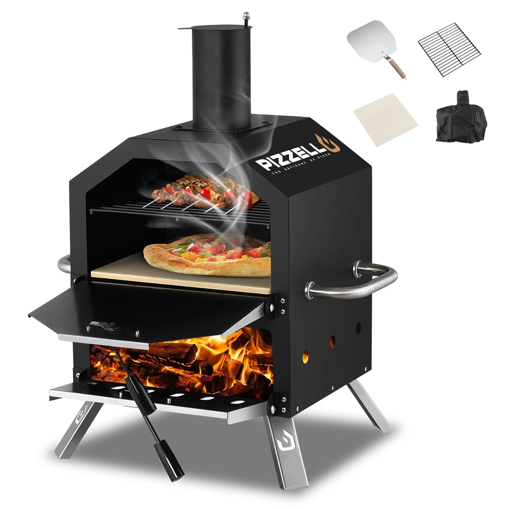 Four à pizza extérieur au feu de bois, machine à pizza à 2 couches, gril à pizza extérieur pour fêtes dans la cour - 12 pouces