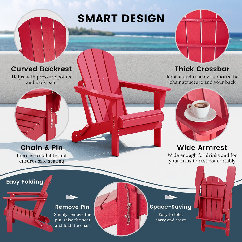 Chaise pliante Adirondack Polytrends Laguna résistante à la décoloration et aux intempéries pour patio extérieur