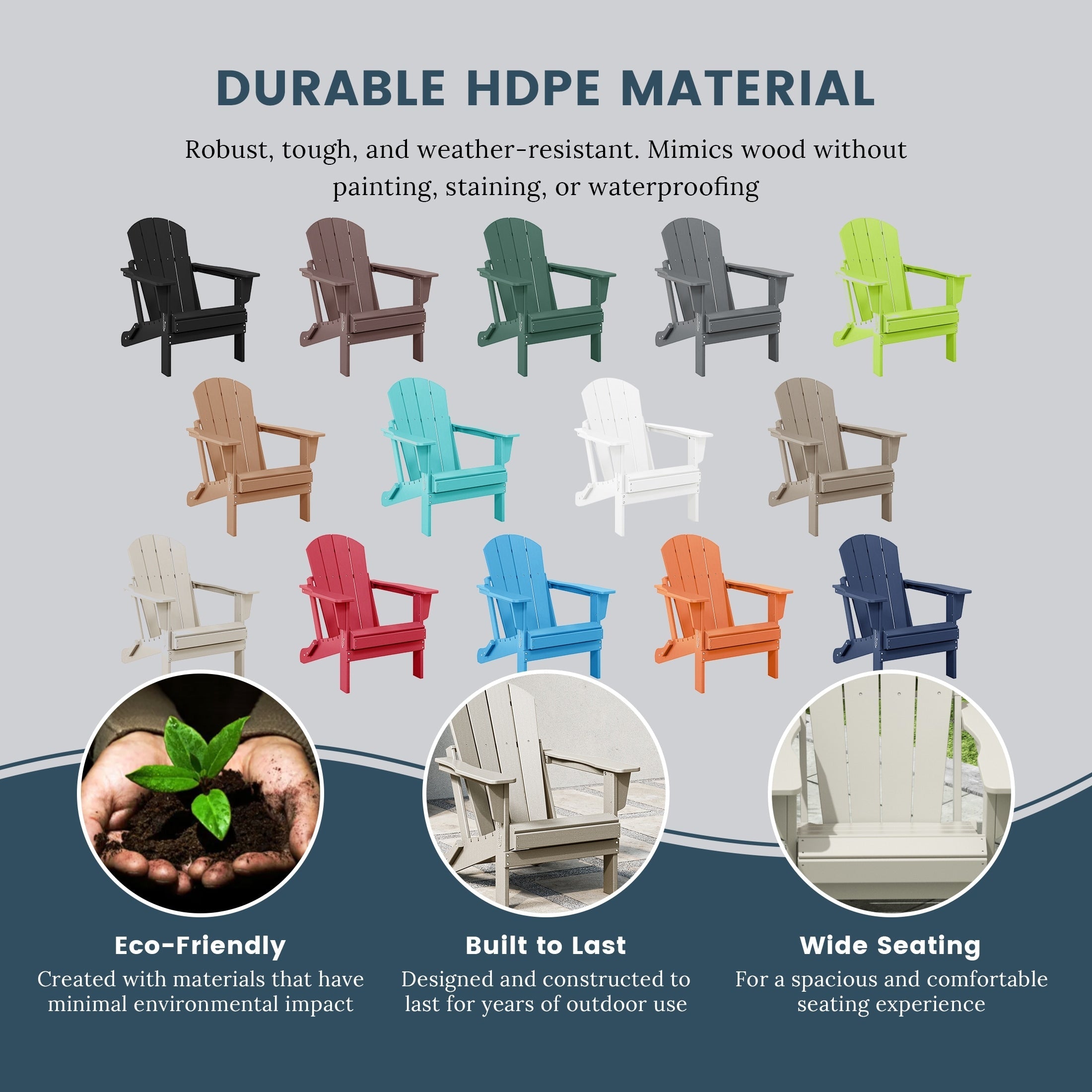 Chaise pliante Adirondack Polytrends Laguna résistante à la décoloration et aux intempéries pour patio extérieur