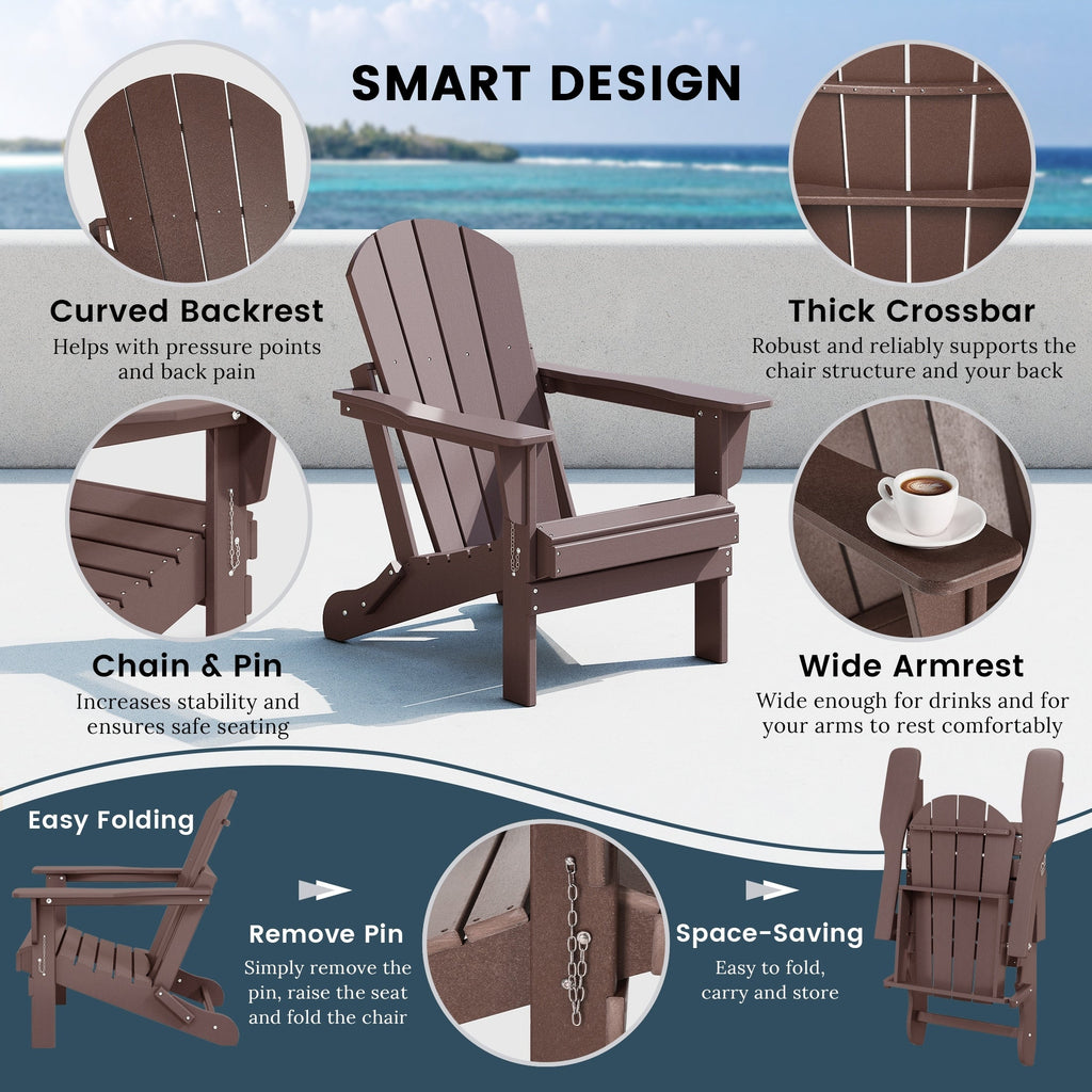 Chaise pliante Adirondack Polytrends Laguna résistante à la décoloration et aux intempéries pour patio extérieur