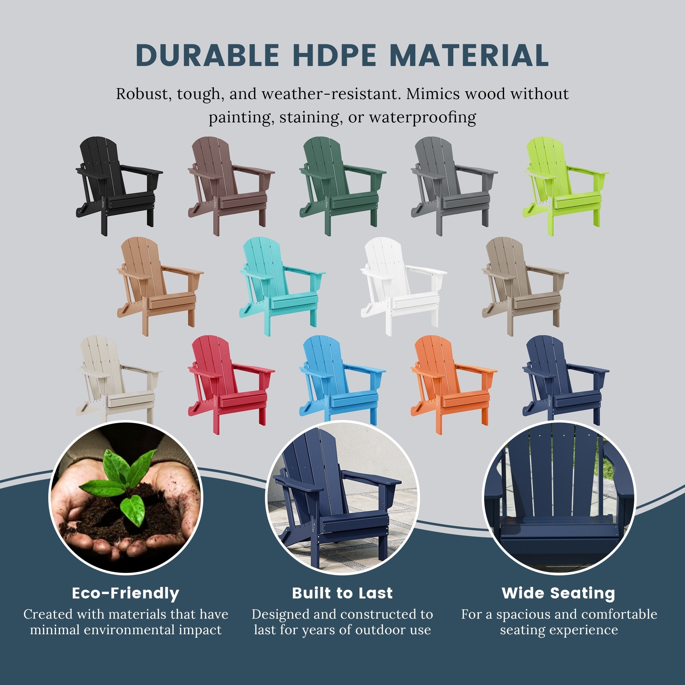 Chaise pliante Adirondack Polytrends Laguna résistante à la décoloration et aux intempéries pour patio extérieur