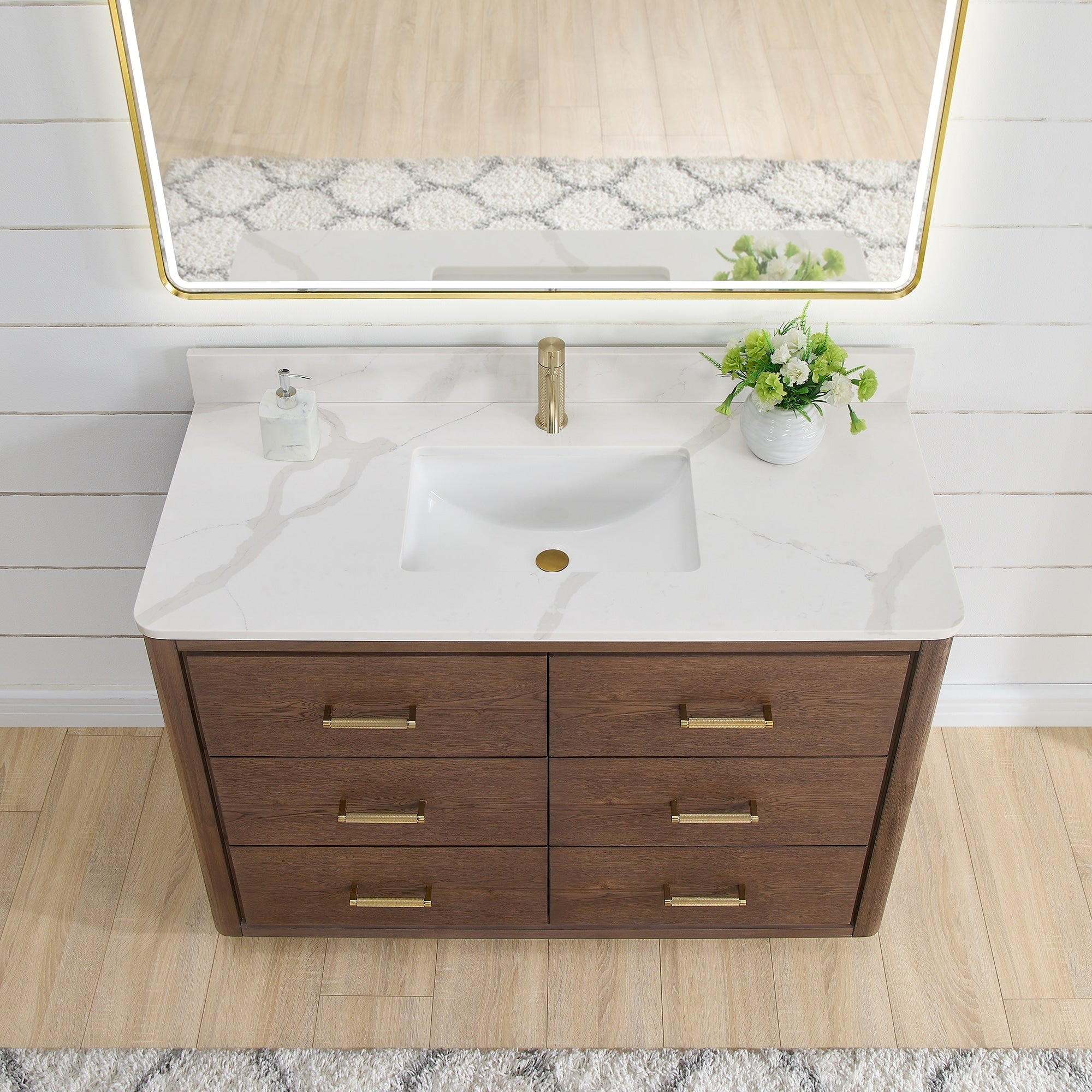 Meuble-lavabo Porto avec dessus en quartz blanc sans miroir