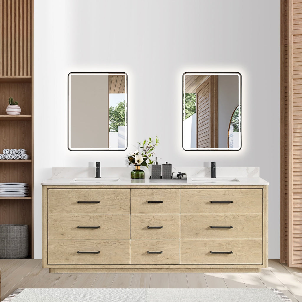 Meuble-lavabo Porto avec dessus en quartz blanc sans miroir