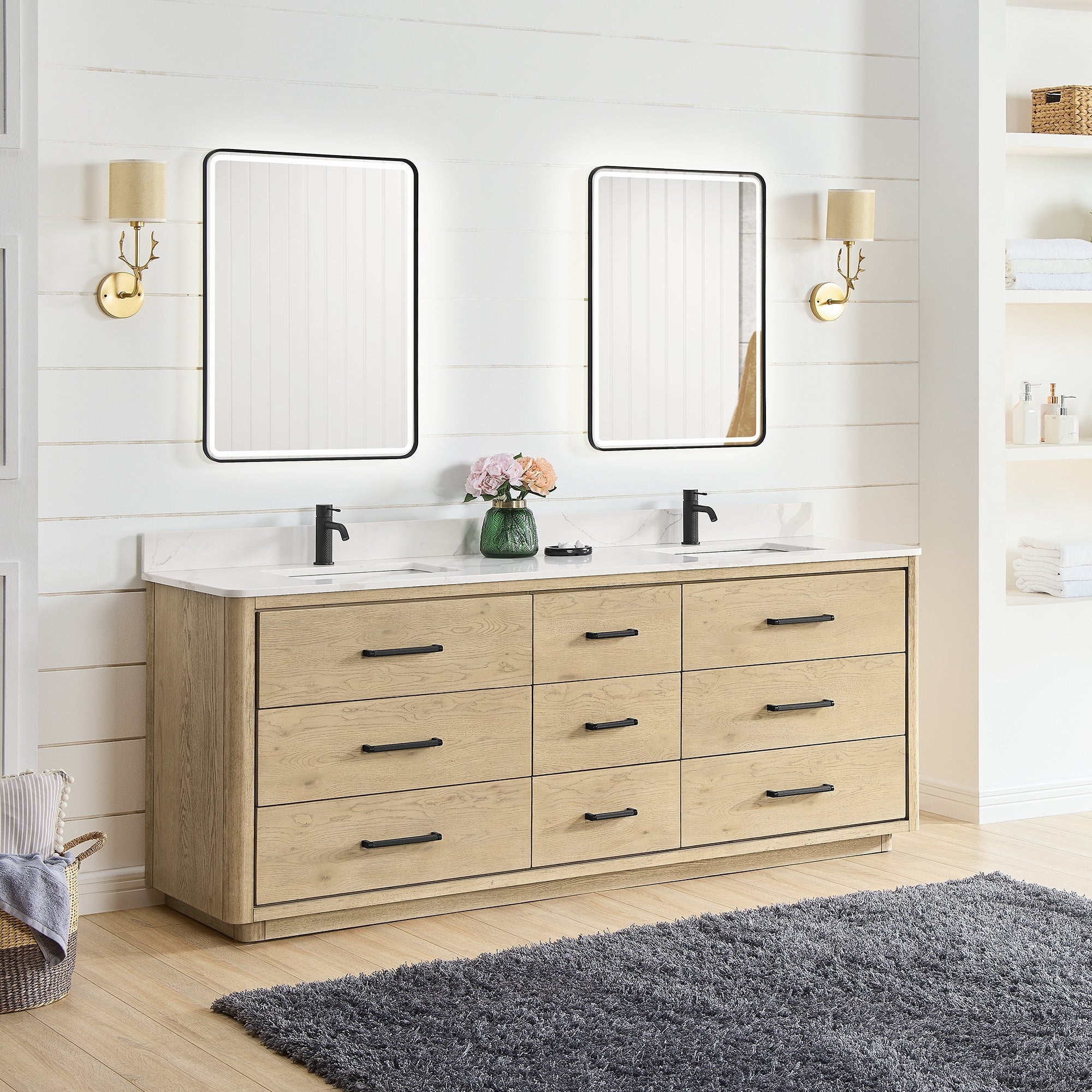 Meuble-lavabo Porto avec dessus en quartz blanc sans miroir