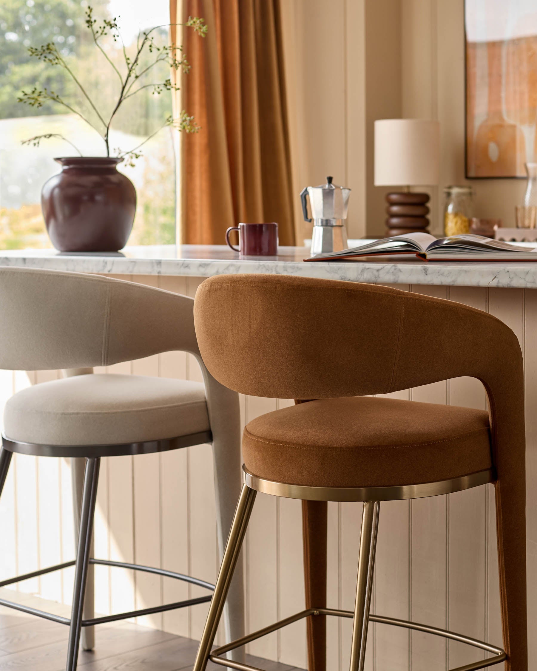 Tabouret de bar Rhett en tissu crème