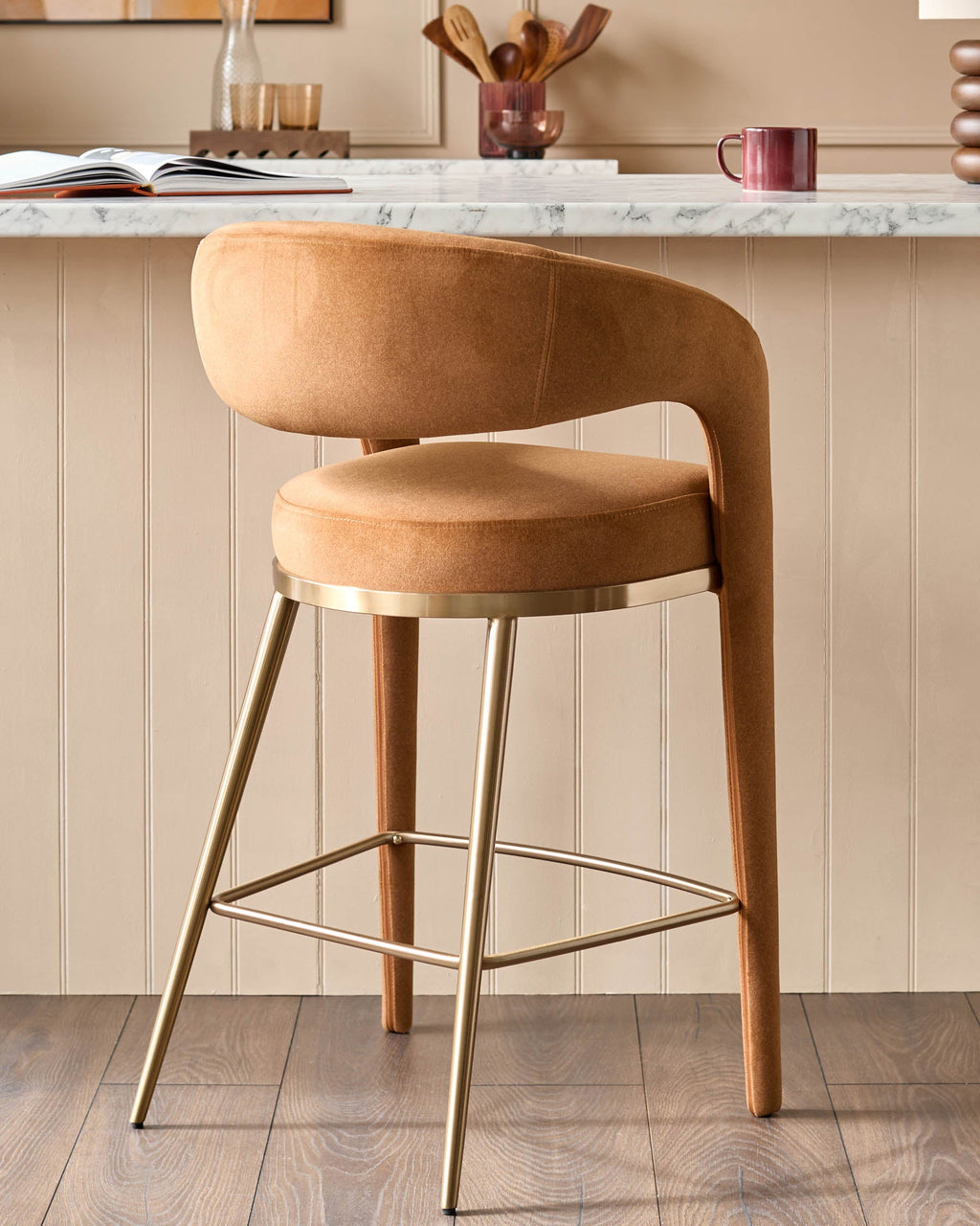 Tabouret de bar Rhett en tissu caramel