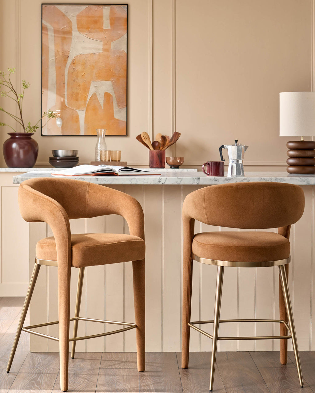 Tabouret de bar Rhett en tissu caramel
