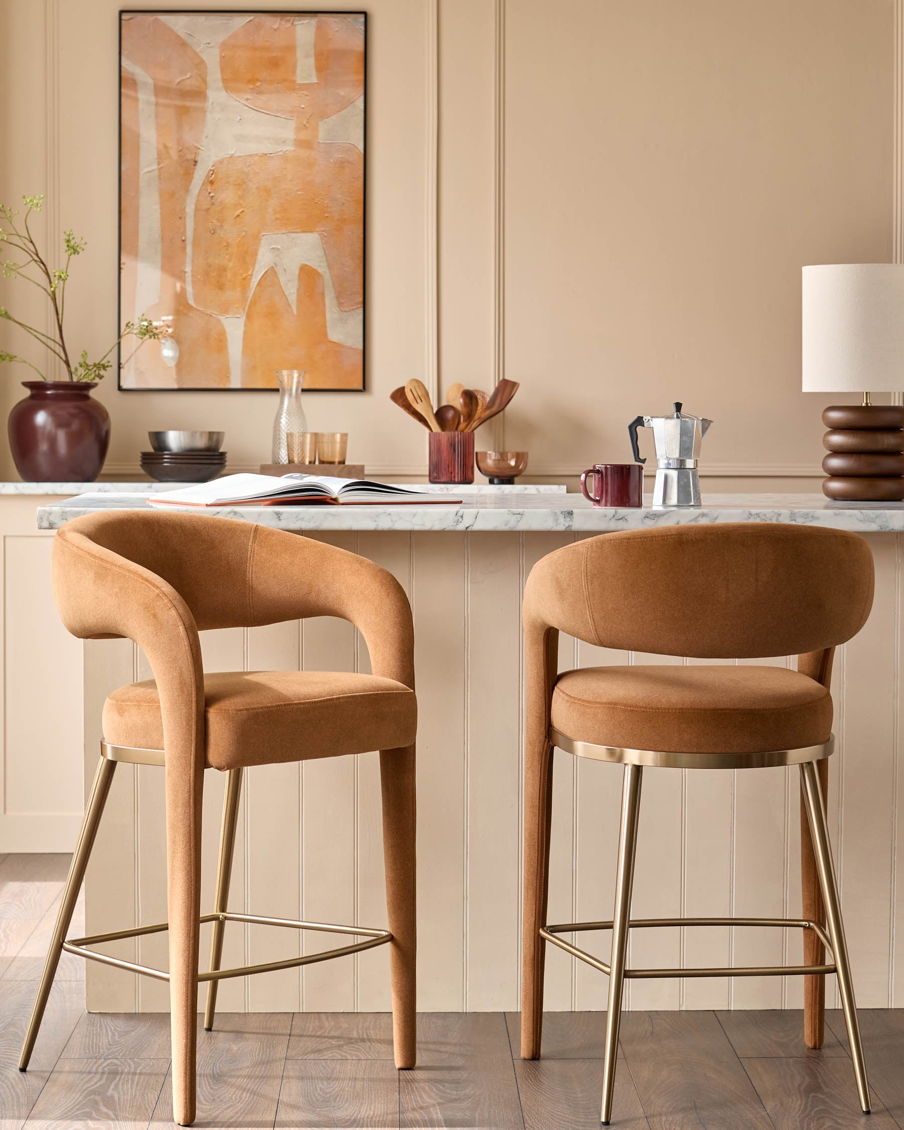 Tabouret de bar Rhett en tissu caramel