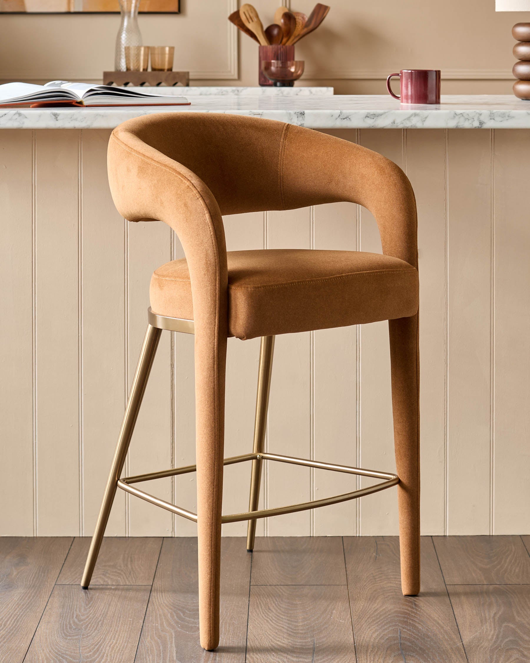Tabouret de bar Rhett en tissu caramel