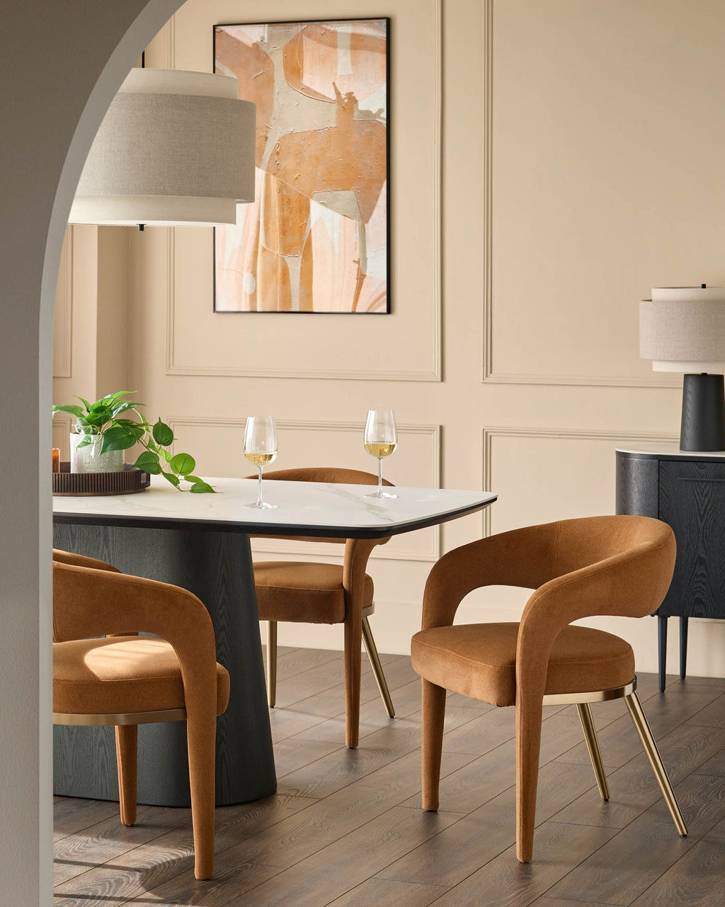 Chaise de salle à manger Rhett en tissu caramel