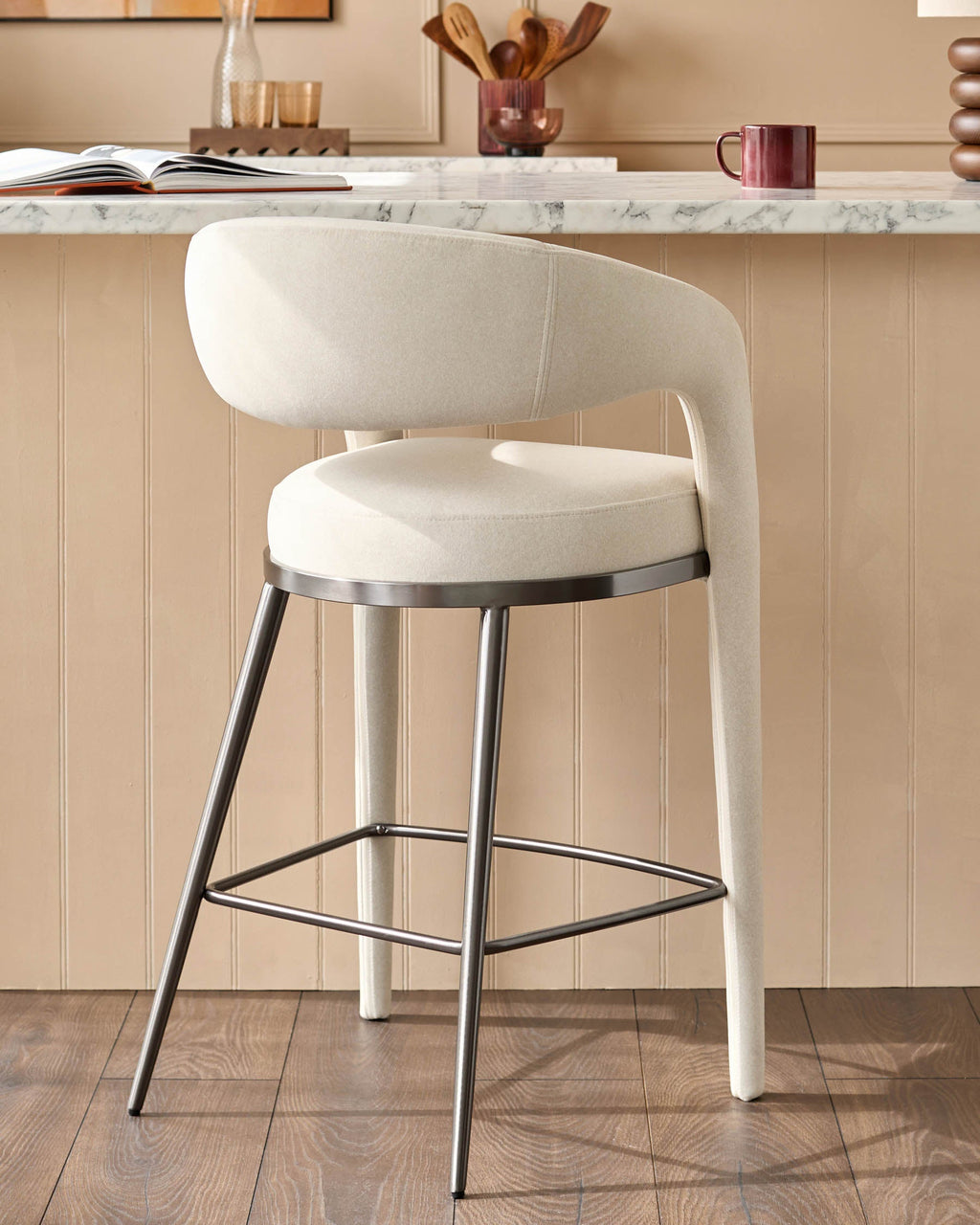 Tabouret de bar Rhett en tissu crème