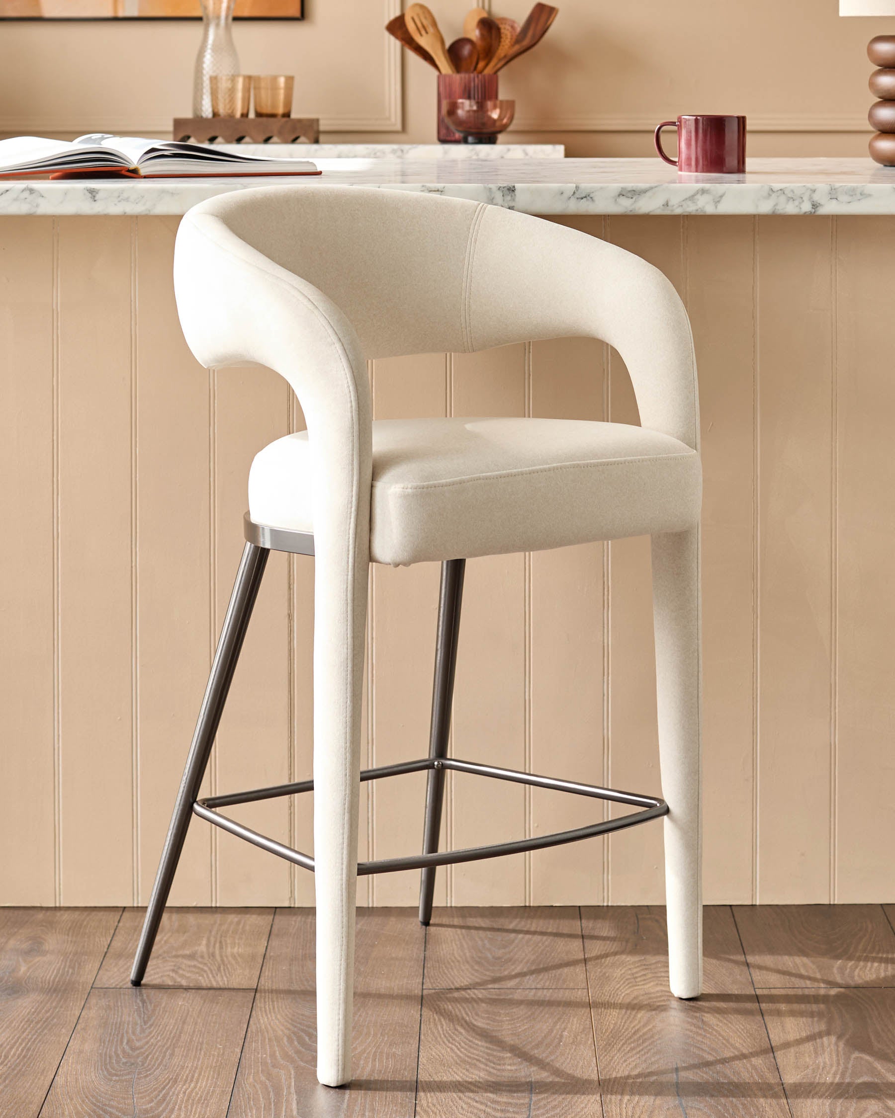 Tabouret de bar Rhett en tissu crème
