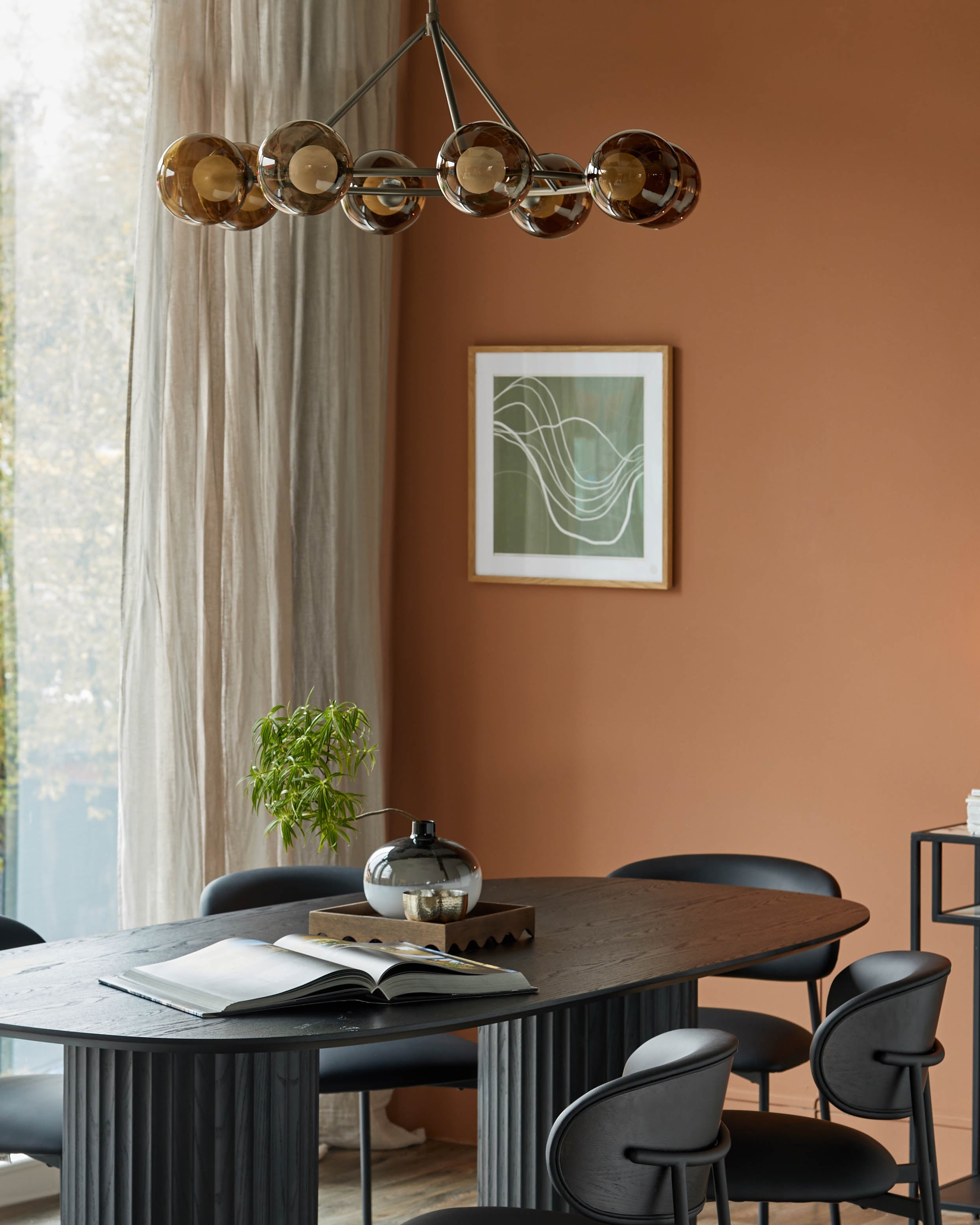 Suspension réglable Riley en verre moka à 8 lumières