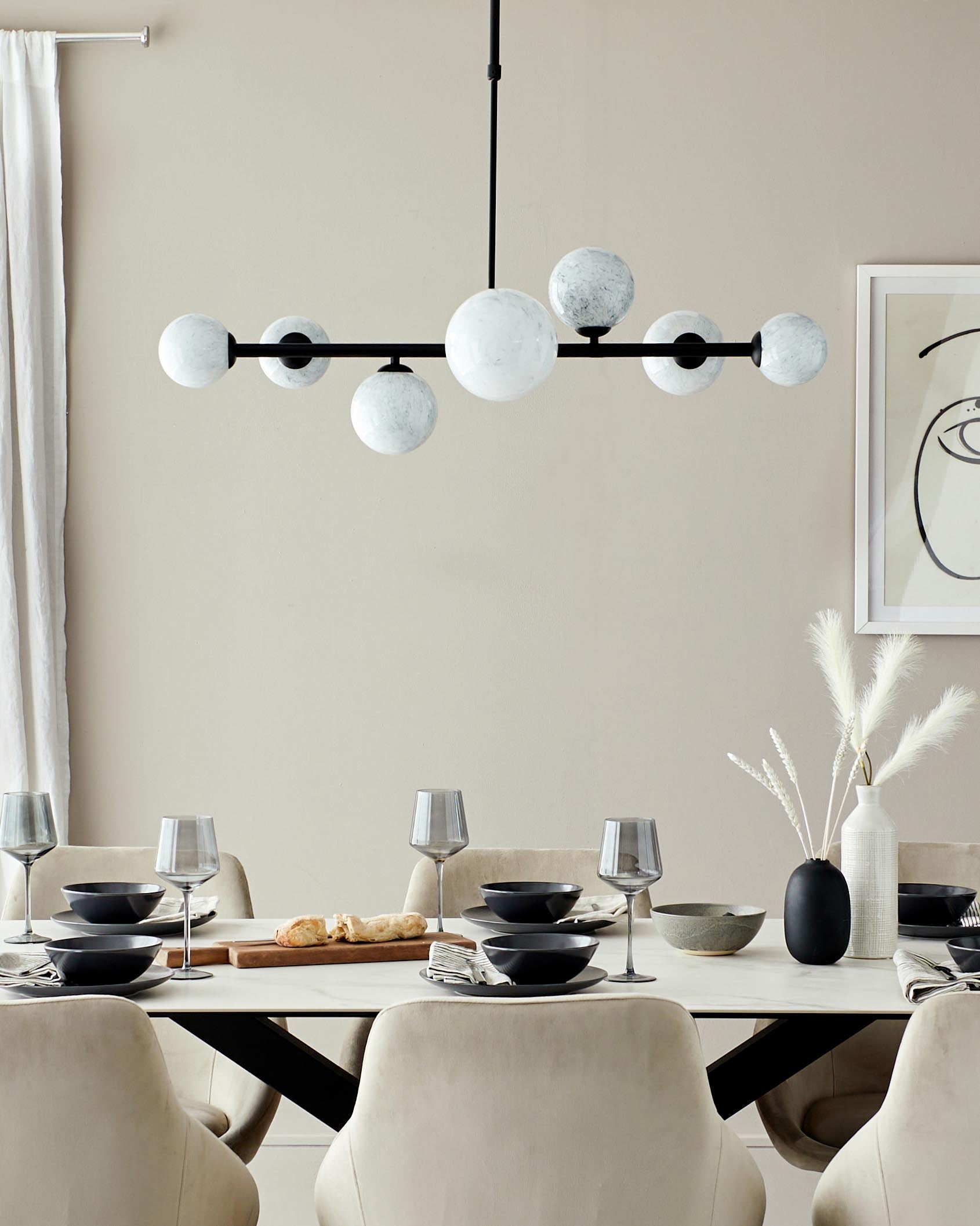 Suspension horizontale Riley effet marbre, 7 lumières