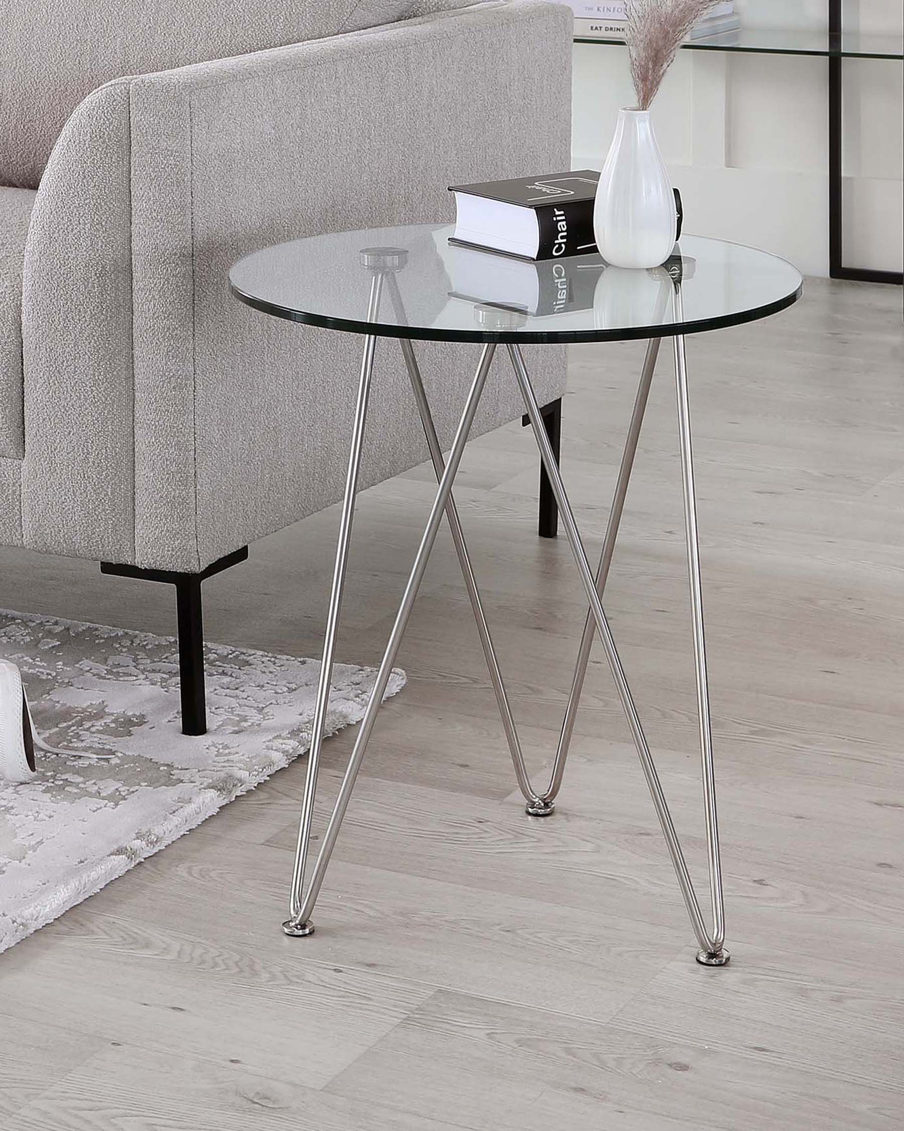 Table d'appoint en verre ondulé avec pieds en acier inoxydable