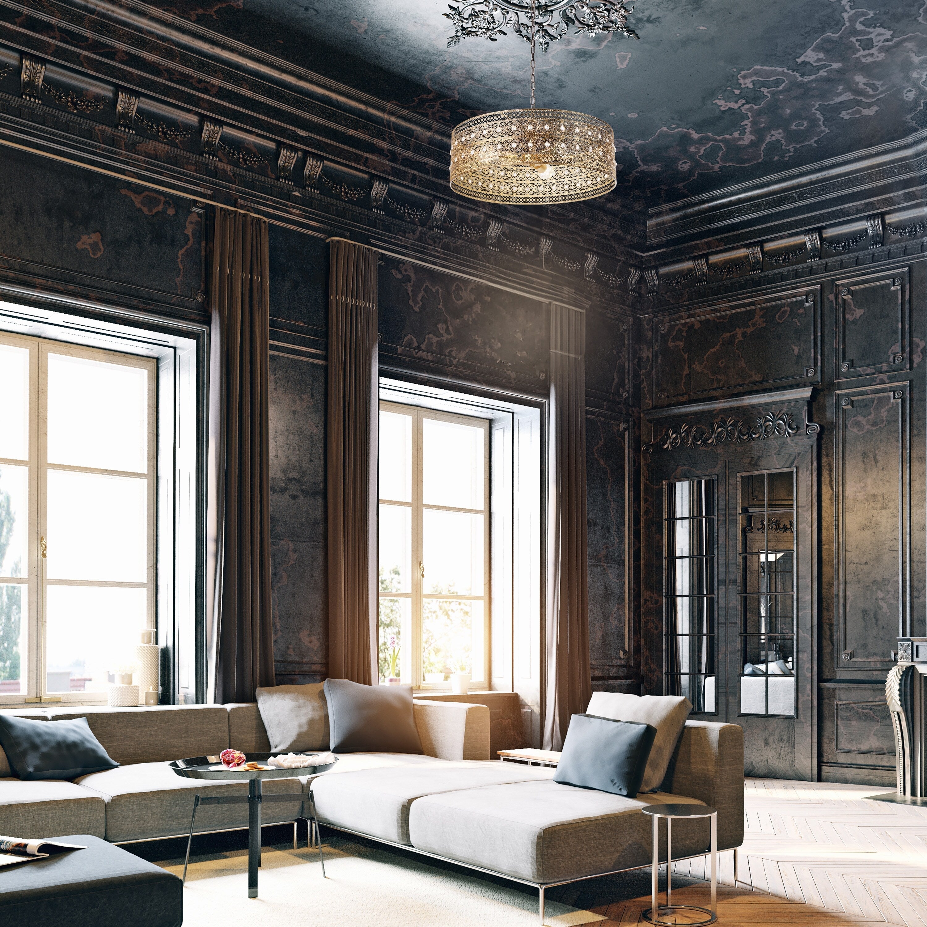 Lustre à 3 lumières River of Goods Bryar en laiton et cristal 23,5 W - 23,5 x 23,5 x 61,5