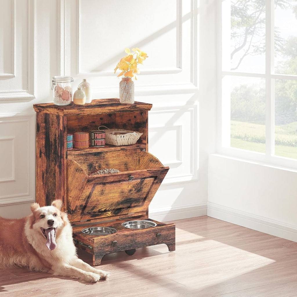 Station d'alimentation pour chiens Roomfitters avec 2 gamelles surélevées et armoire d'alimentation inclinable pour animaux de compagnie