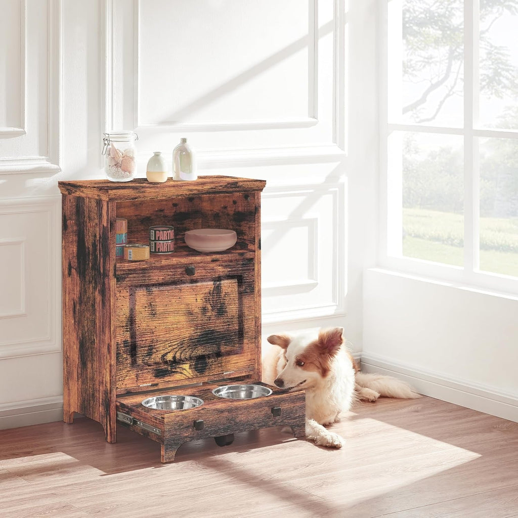 Station d'alimentation pour chiens Roomfitters avec 2 gamelles surélevées et armoire d'alimentation inclinable pour animaux de compagnie