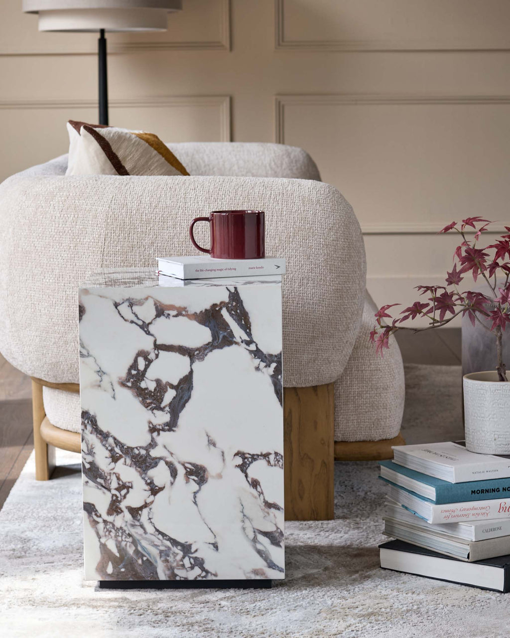 Table d'appoint en céramique blanche Calacatta Russo