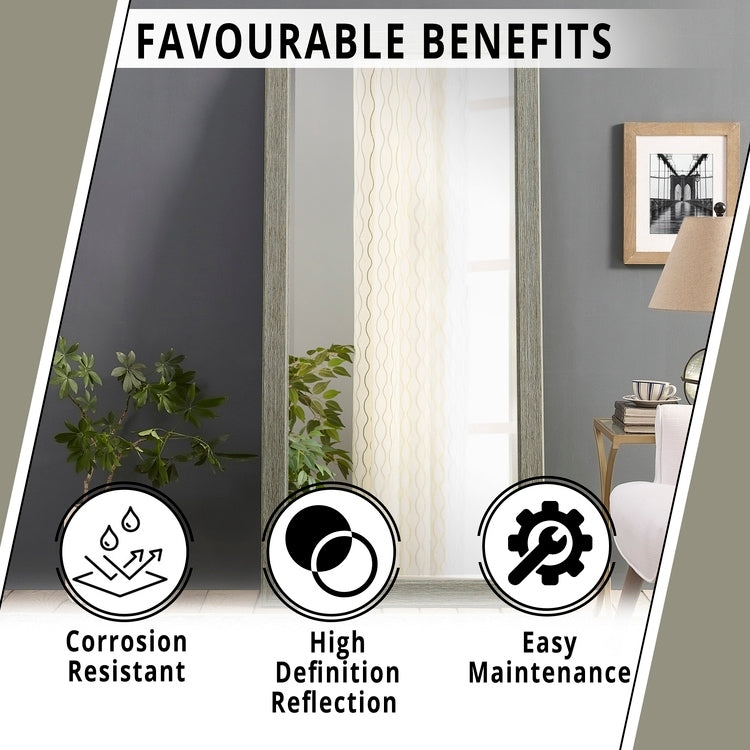 Miroir rustique pleine longueur - 66 x 32 cm, cadre rectangulaire en bois, miroir intégral pour salon, chambre à coucher