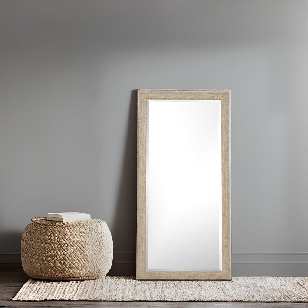 Miroir rustique pleine longueur - 66 x 32 cm, cadre rectangulaire en bois, miroir intégral pour salon, chambre à coucher