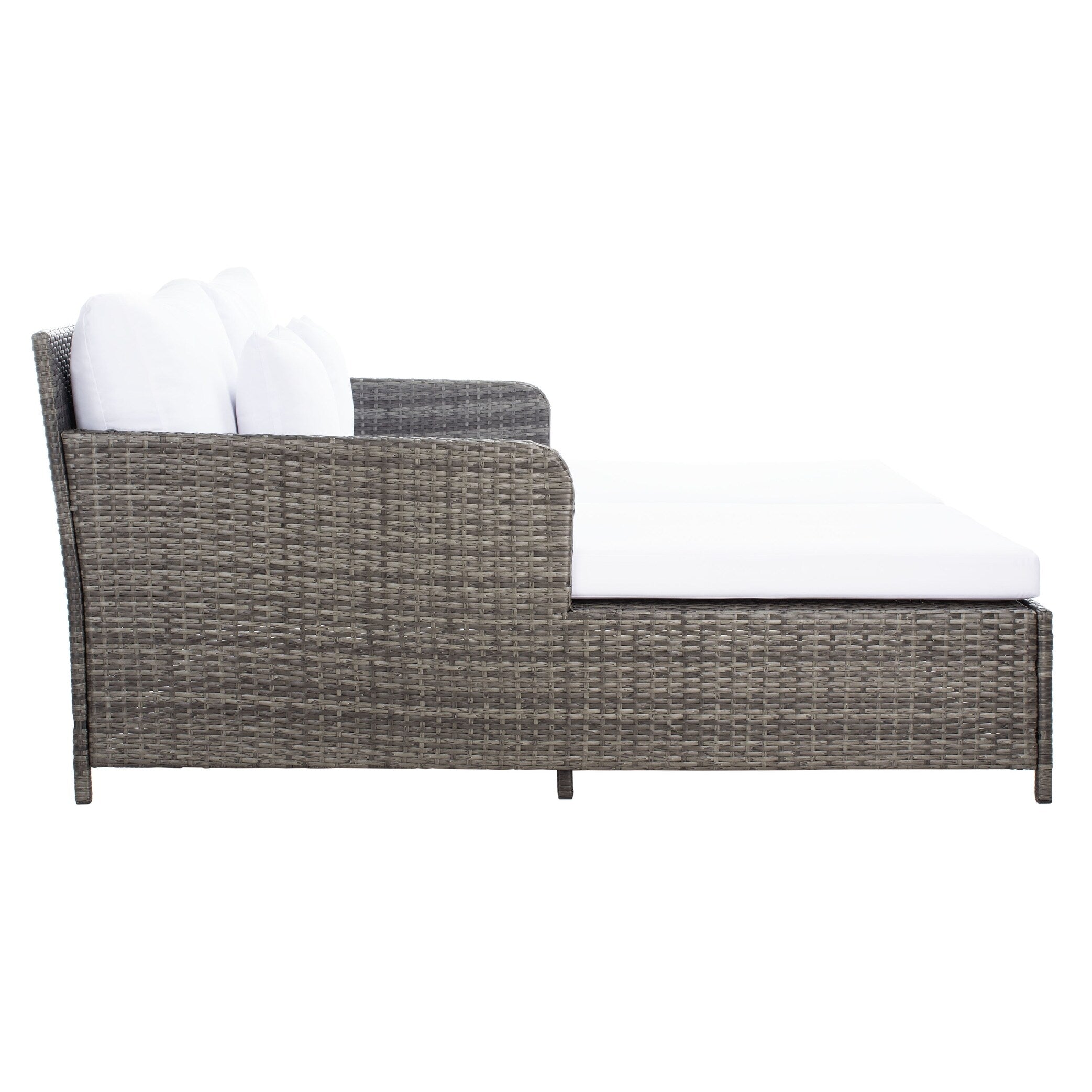 Lit de repos d'extérieur SAFAVIEH Taniyah en osier avec oreiller et coussins - 53 L x 28 P x 62 H