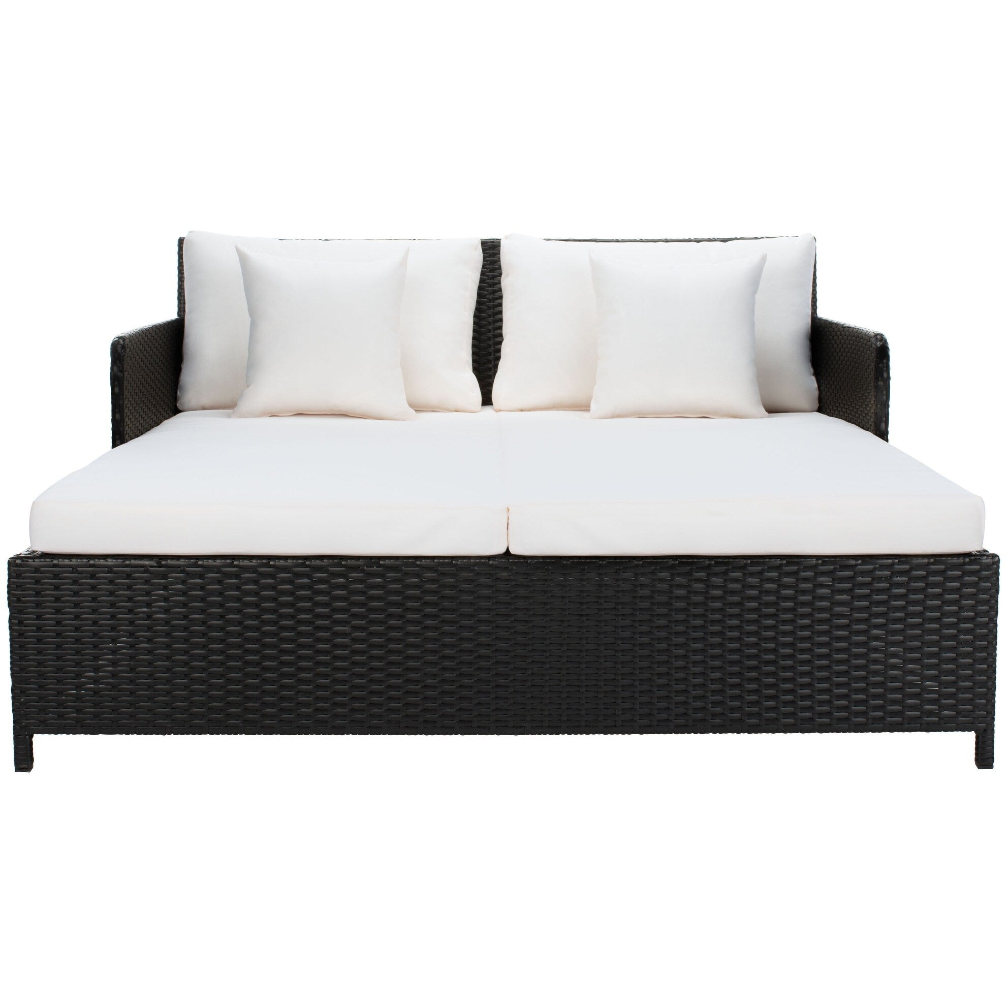 Lit de repos d'extérieur SAFAVIEH Taniyah en osier avec oreiller et coussins - 53 L x 28 P x 62 H