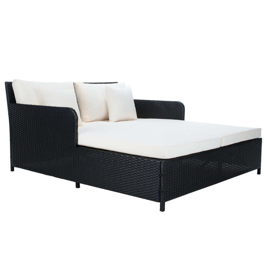 Lit de repos d'extérieur SAFAVIEH Taniyah en osier avec oreiller et coussins - 53 L x 28 P x 62 H