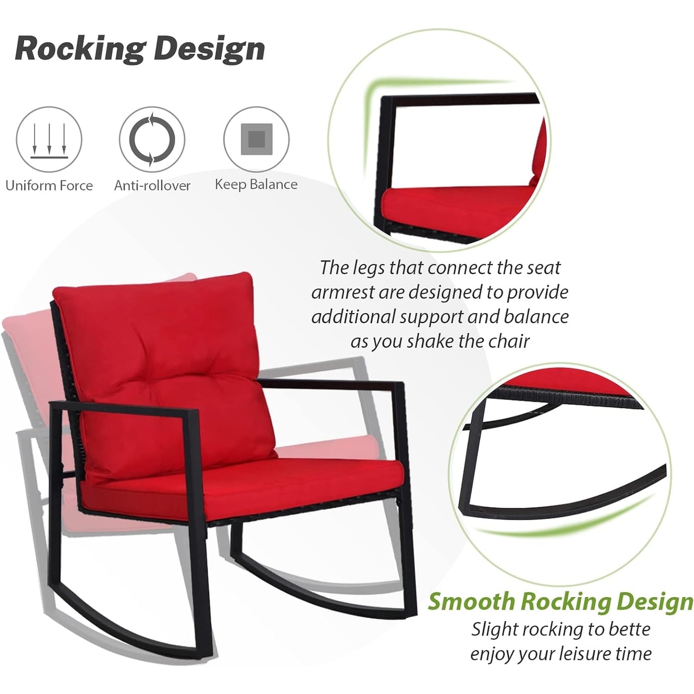 Ensemble bistrot à bascule d'extérieur en métal noir SUNCROWN 3 pièces