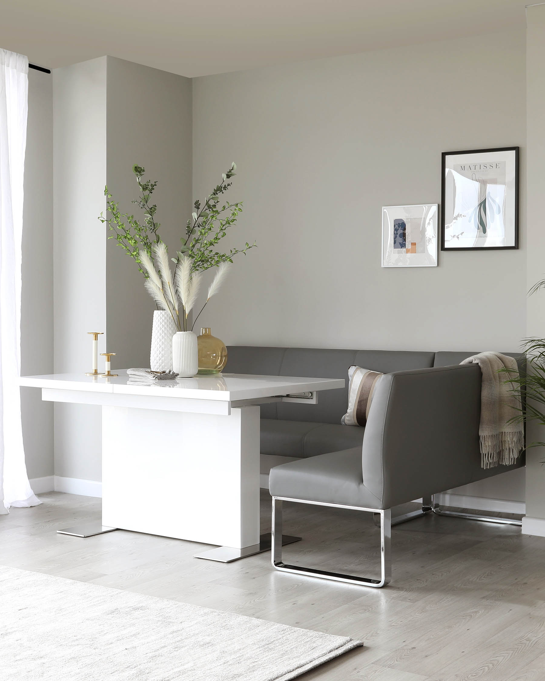 Banc d'angle gauche Loop 5 places en similicuir gris et chrome