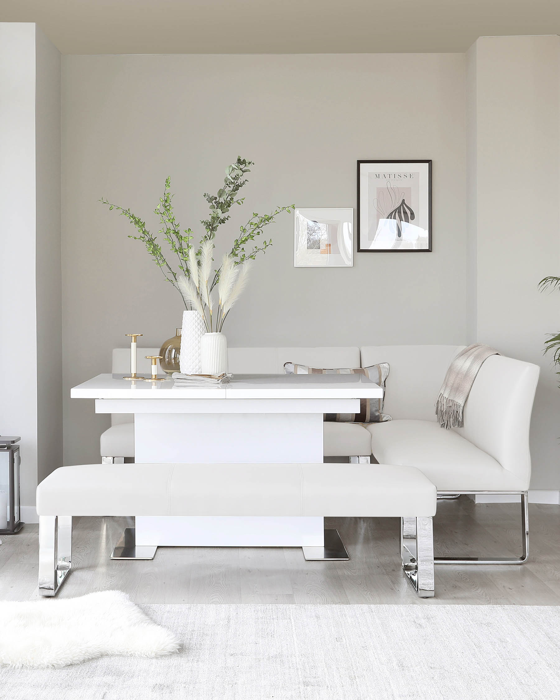 Banc d'angle gauche Loop 5 places en similicuir blanc et chrome