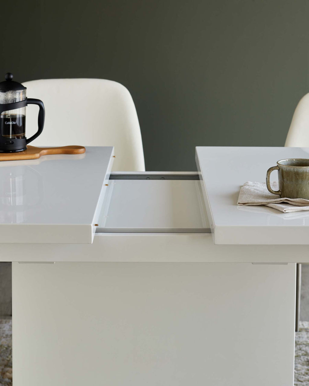 Table de salle à manger extensible Sanza blanche brillante, 6 à 10 places