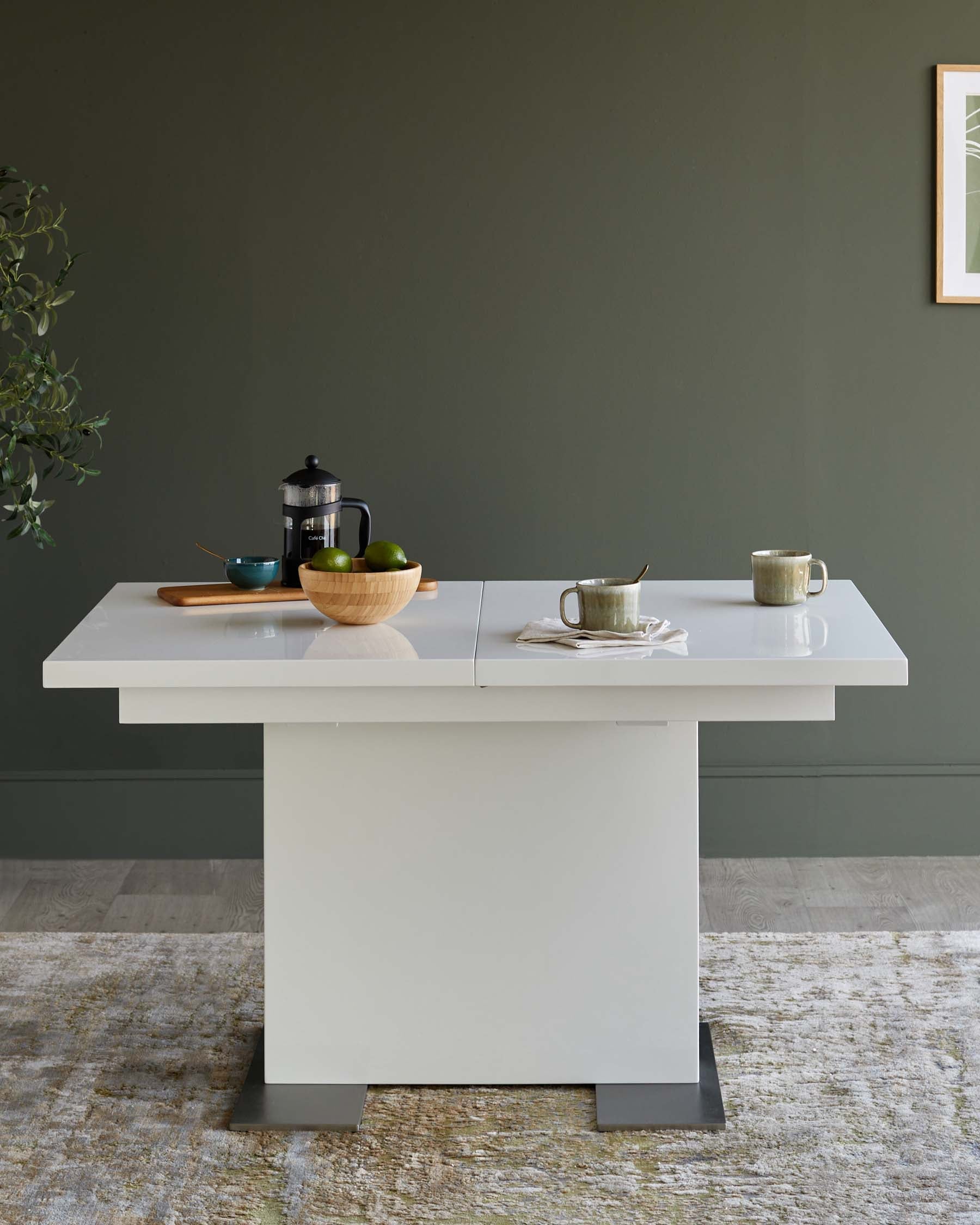 Ensemble table Sanza laquée blanche brillante 6-8 places et 6 chaises de salle à manger Deco