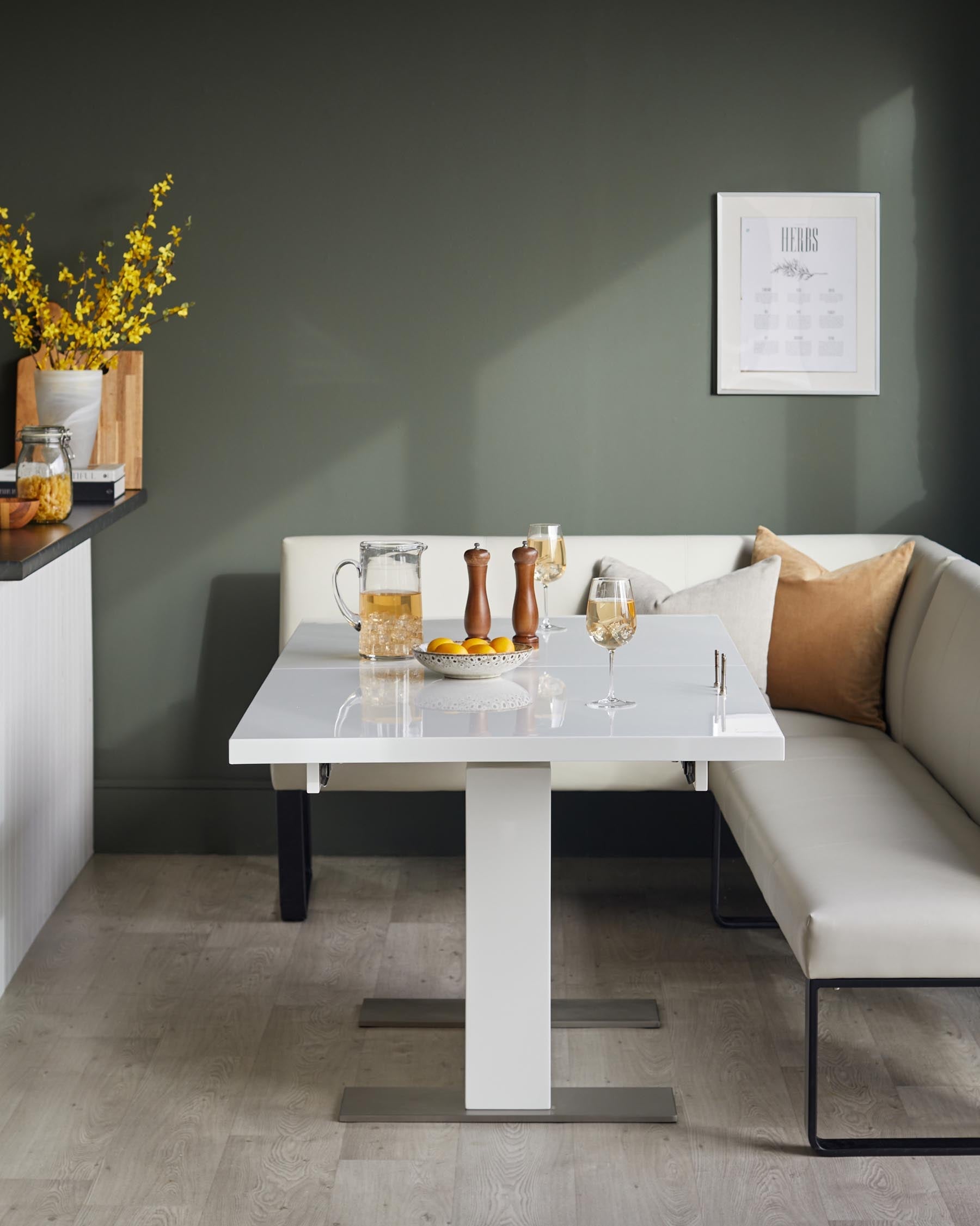 Table de salle à manger extensible Sanza blanche brillante, 6 à 10 places