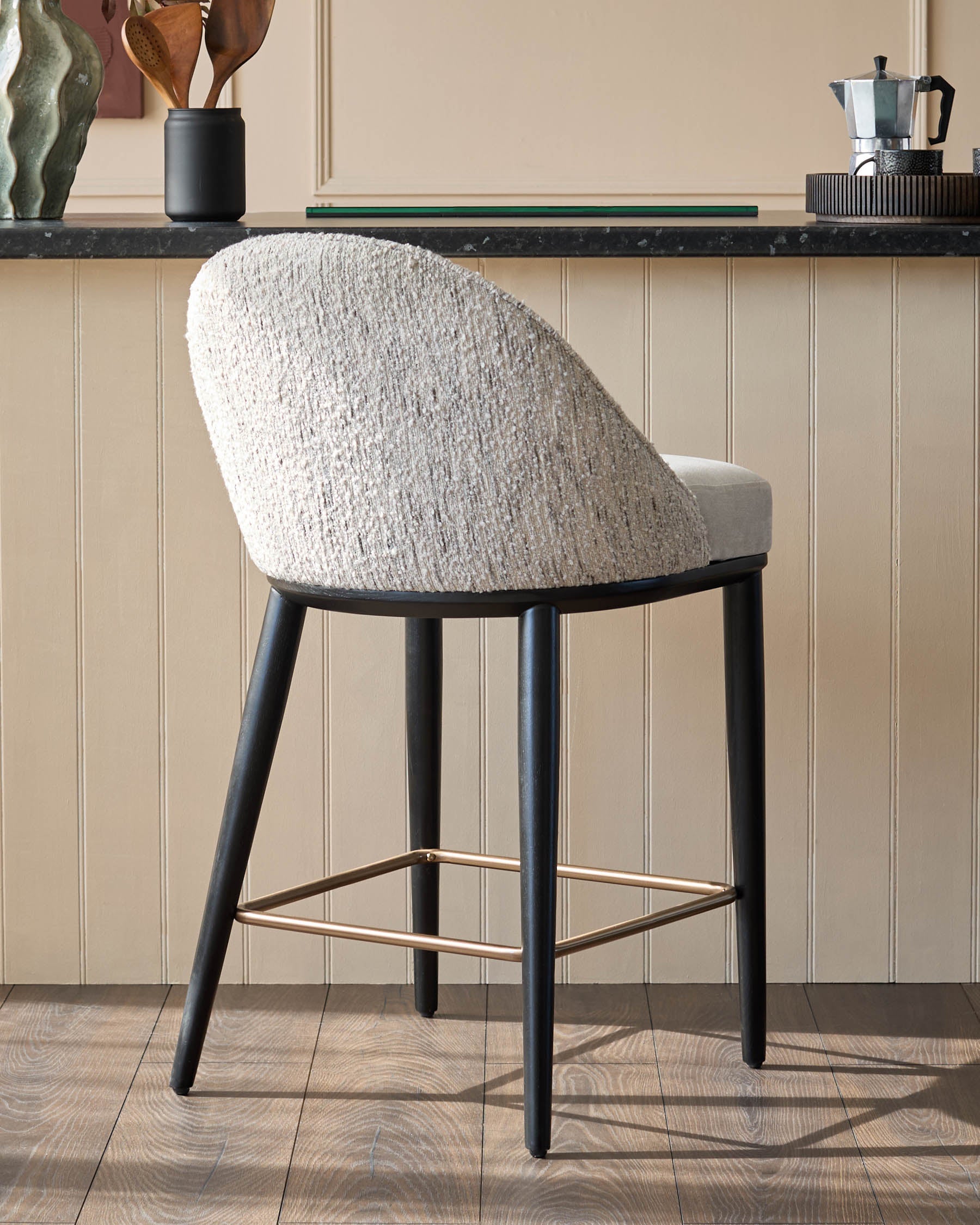 Tabouret de bar Scarlett en bouclette crème et chenille gris naturel