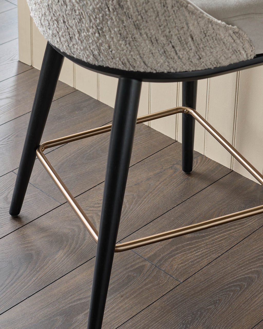 Tabouret de bar Scarlett en bouclette crème et chenille gris naturel