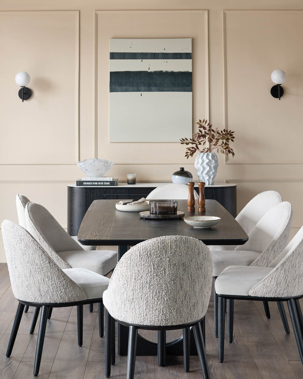 Chaise de salle à manger Scarlett crème bouclée et chenille gris naturel