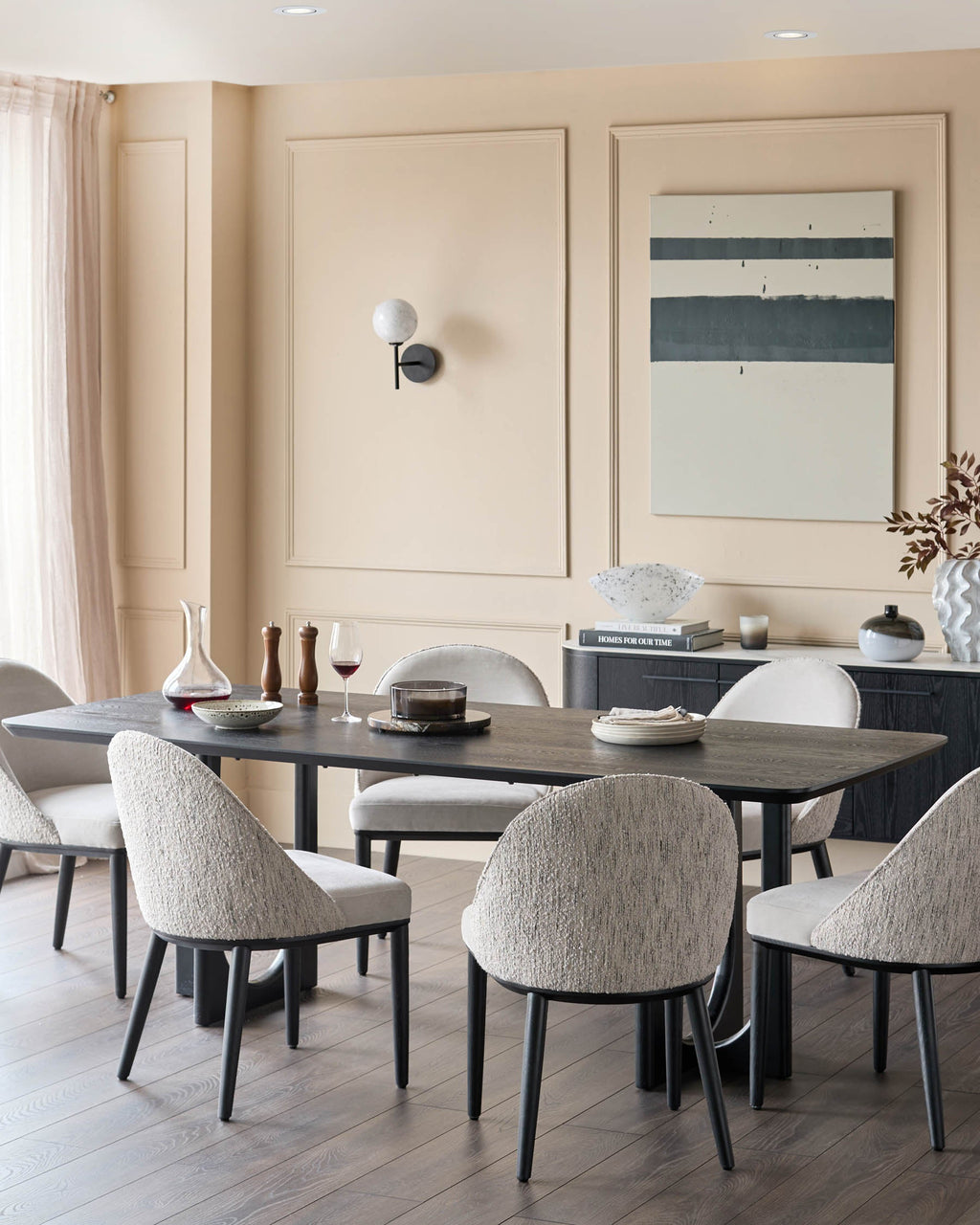 Chaise de salle à manger Scarlett crème bouclée et chenille gris naturel