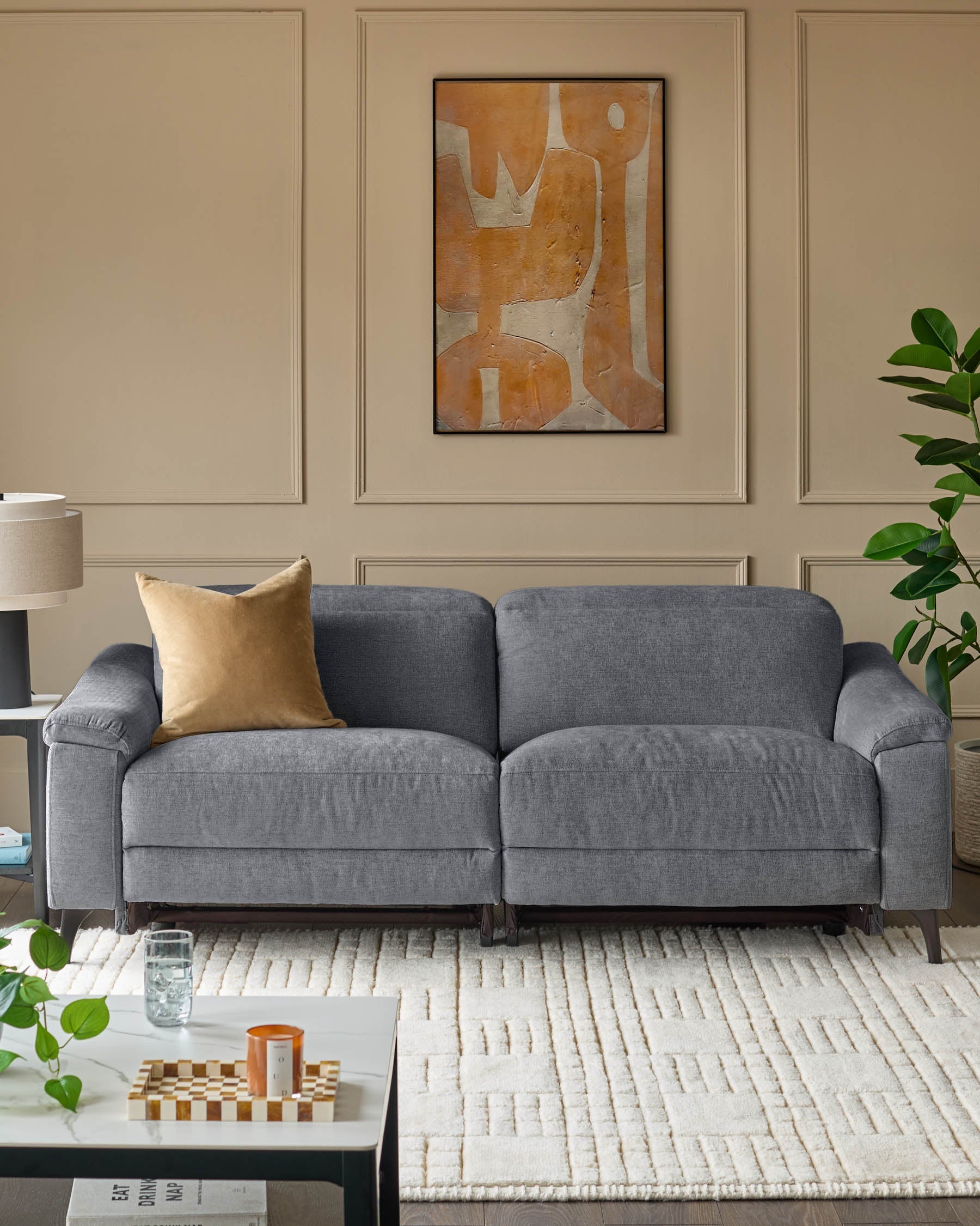 Canapé inclinable 3 places en chenille bleu-gris serein