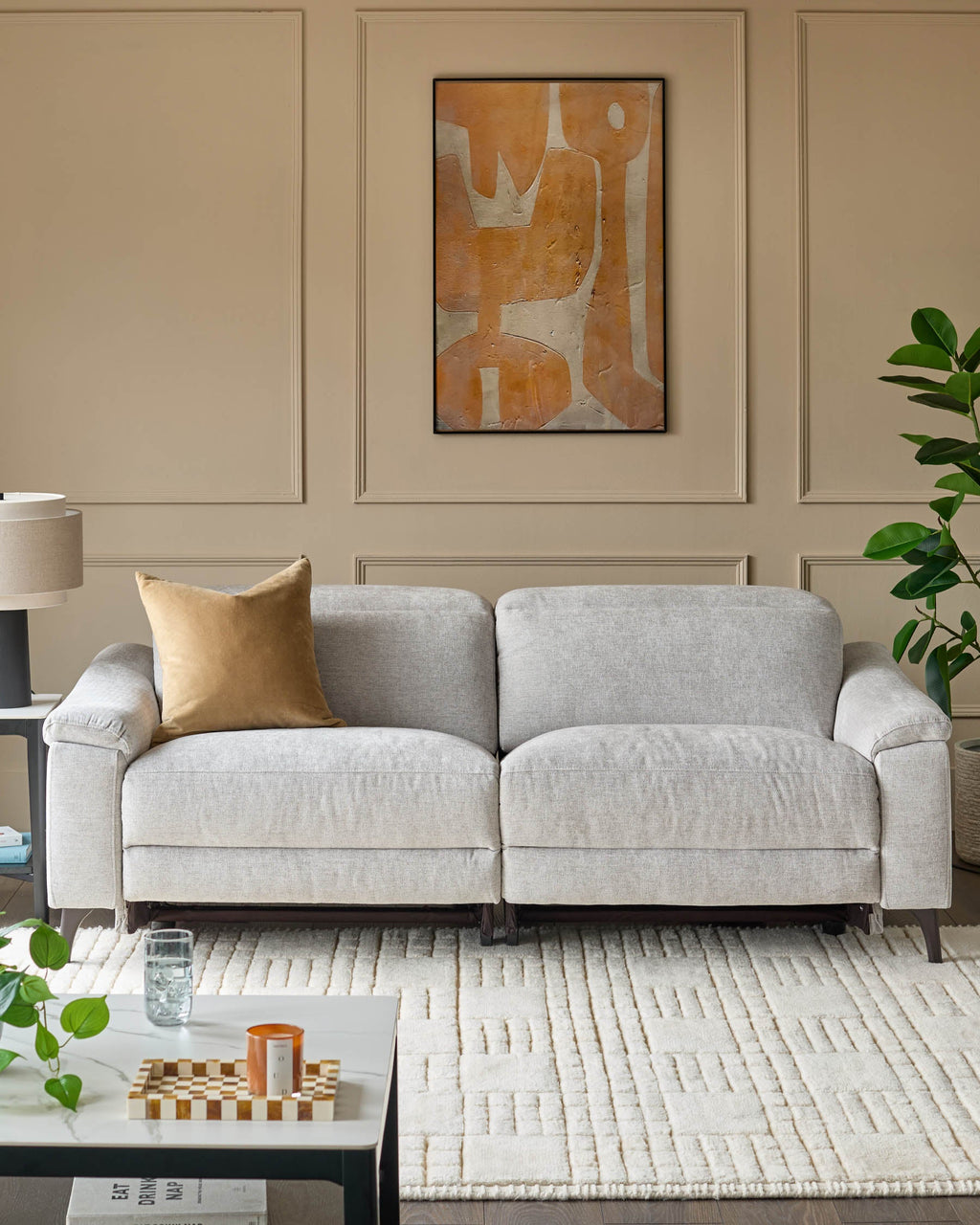 Canapé inclinable 3 places en tissu gris serein