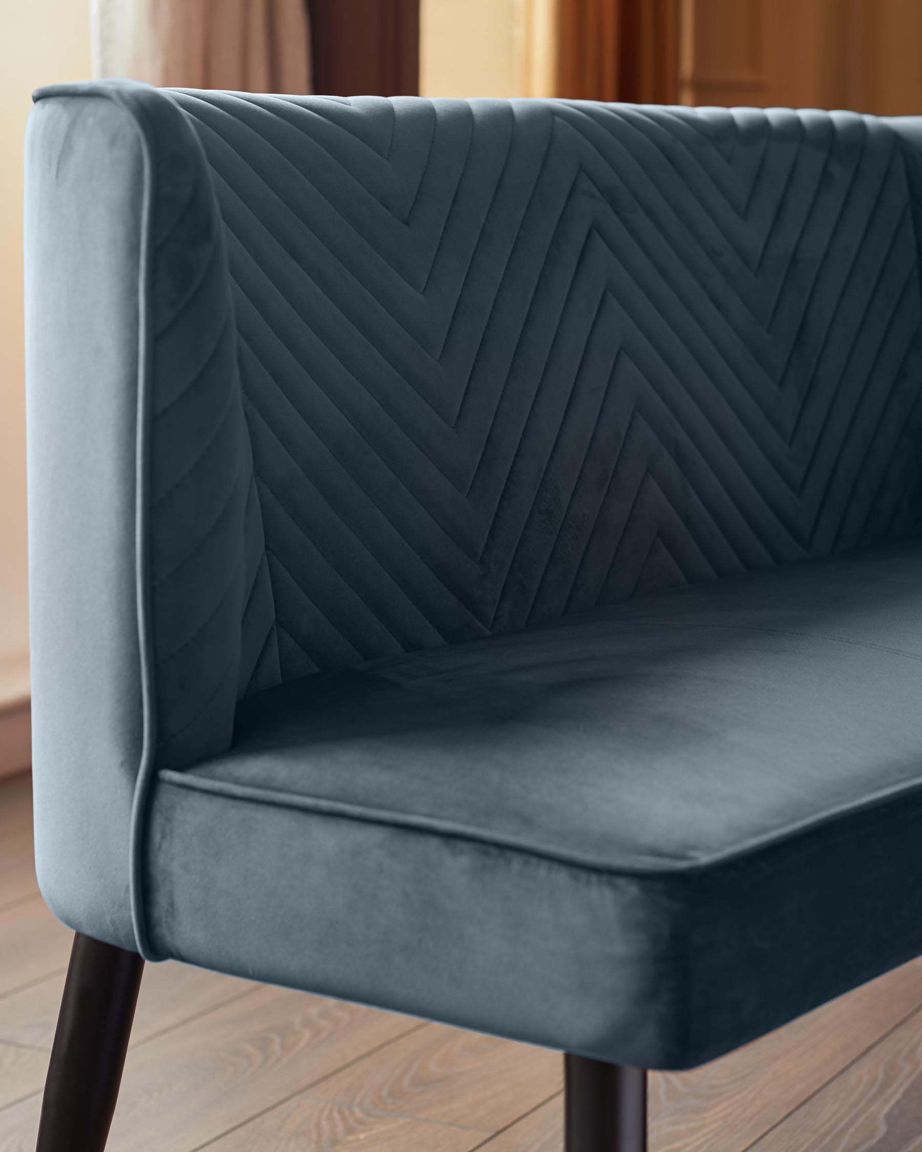 Banquette de salle à manger 3 places Serena en velours bleu-gris