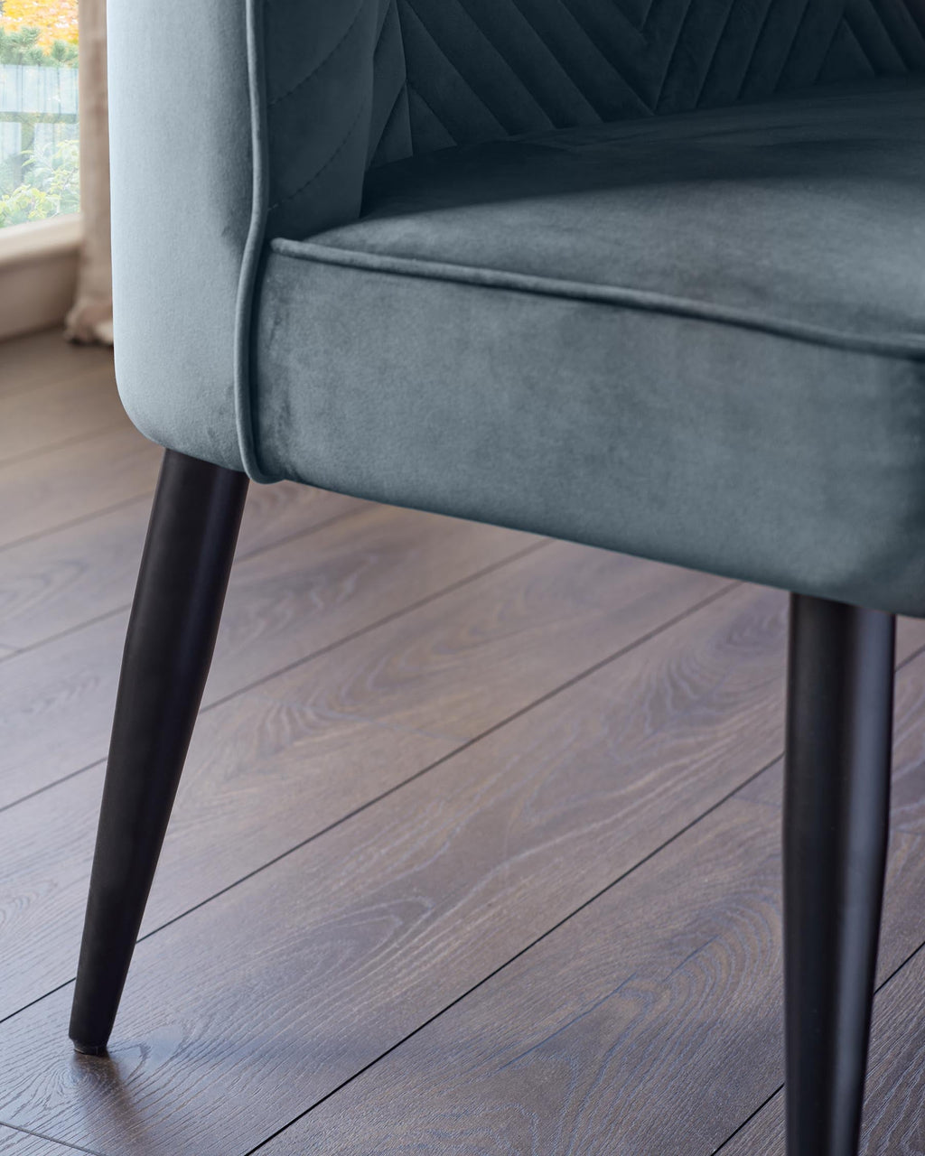 Banquette de salle à manger 3 places Serena en velours bleu-gris
