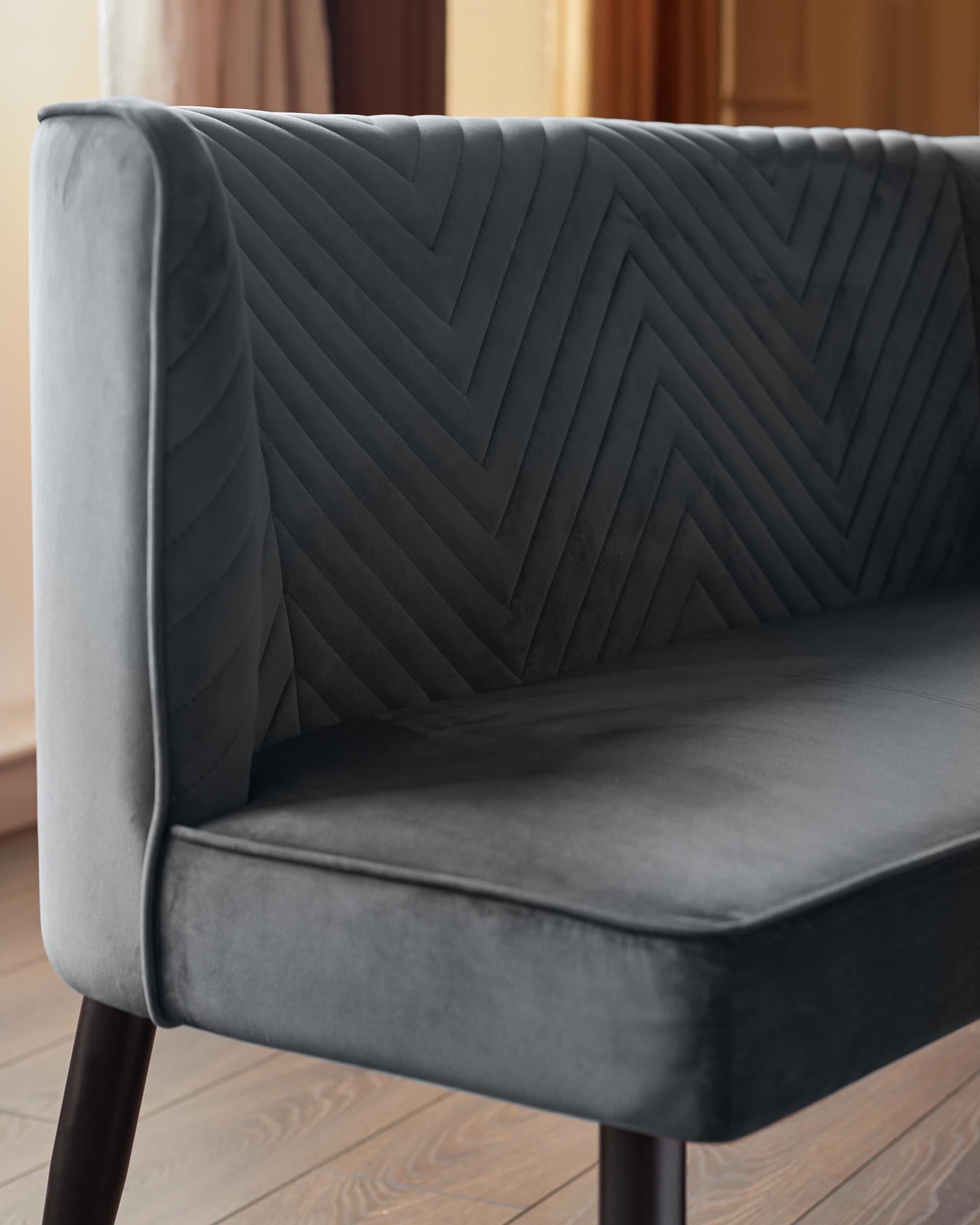 Banquette de salle à manger 3 places Serena en velours gris foncé